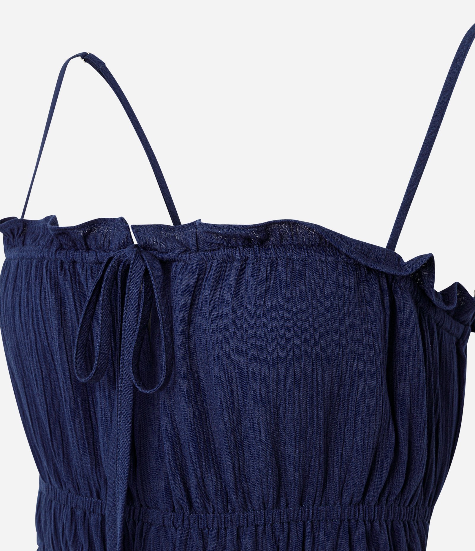 Vestido Curto em Viscose com Alças Finas e Amarração no Busto Azul 2