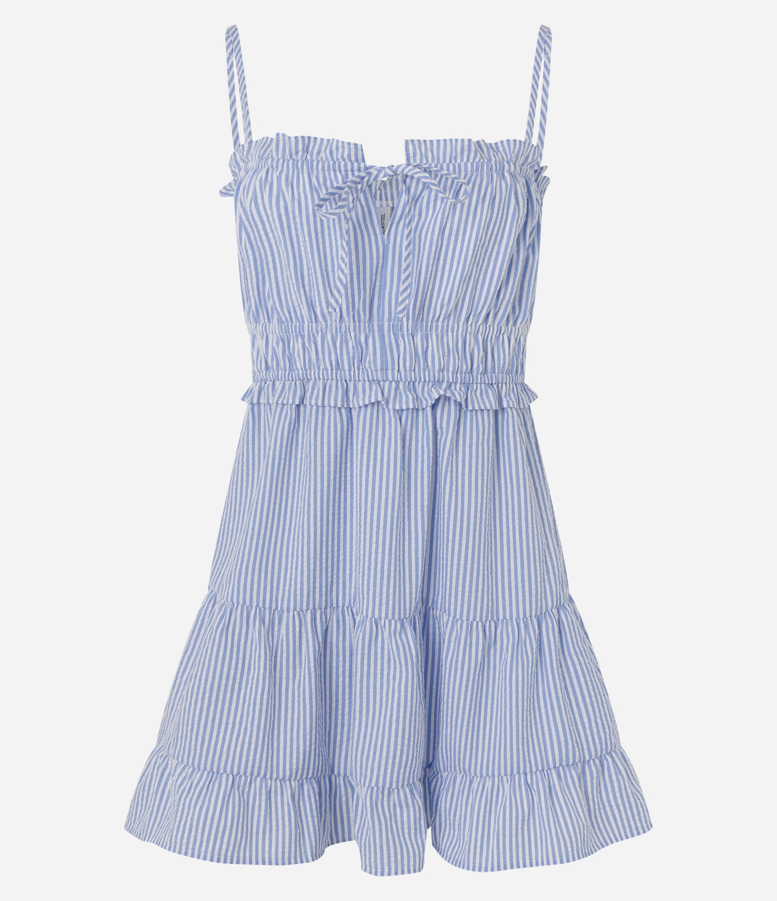 Vestido Curto em Viscose Listrado com Lastex Azul 5