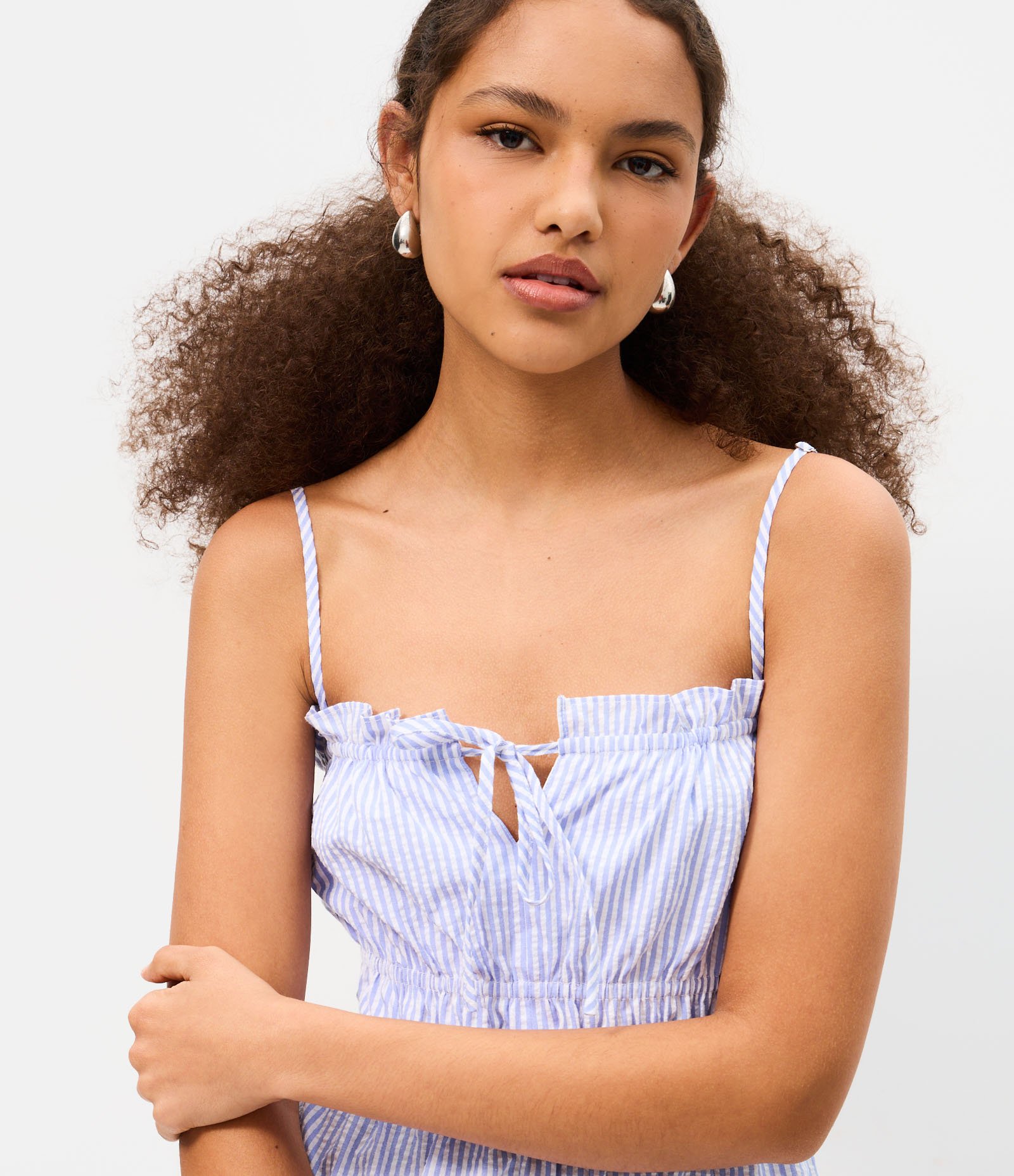 Vestido Curto em Viscose Listrado com Lastex Azul 2