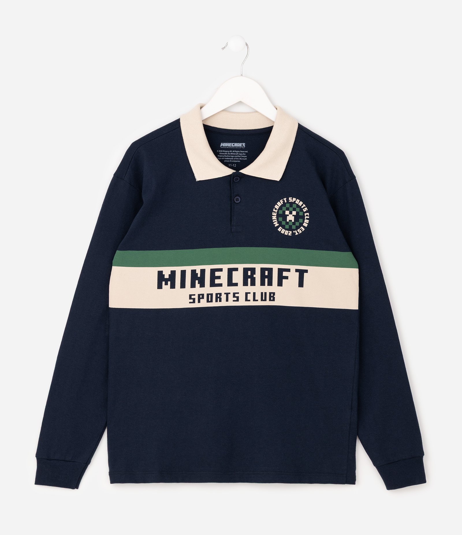 Polo Infantil Minecraft Sport Club com Manga Longa – Tam 5 a 14 Anos Azul Marinho 2