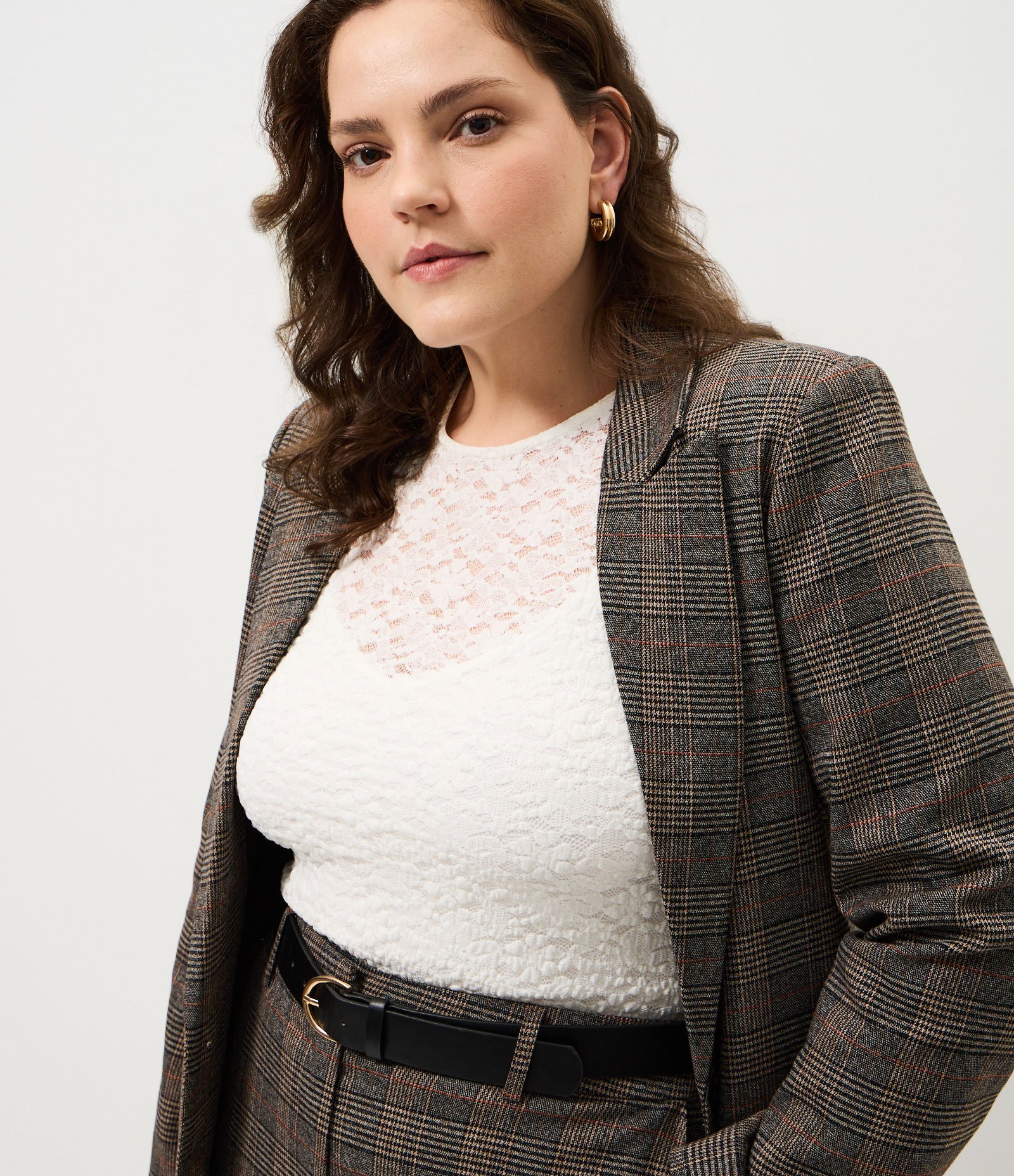 Blazer Xadrez Alfaiatado Curve & Plus Size Marrom 2