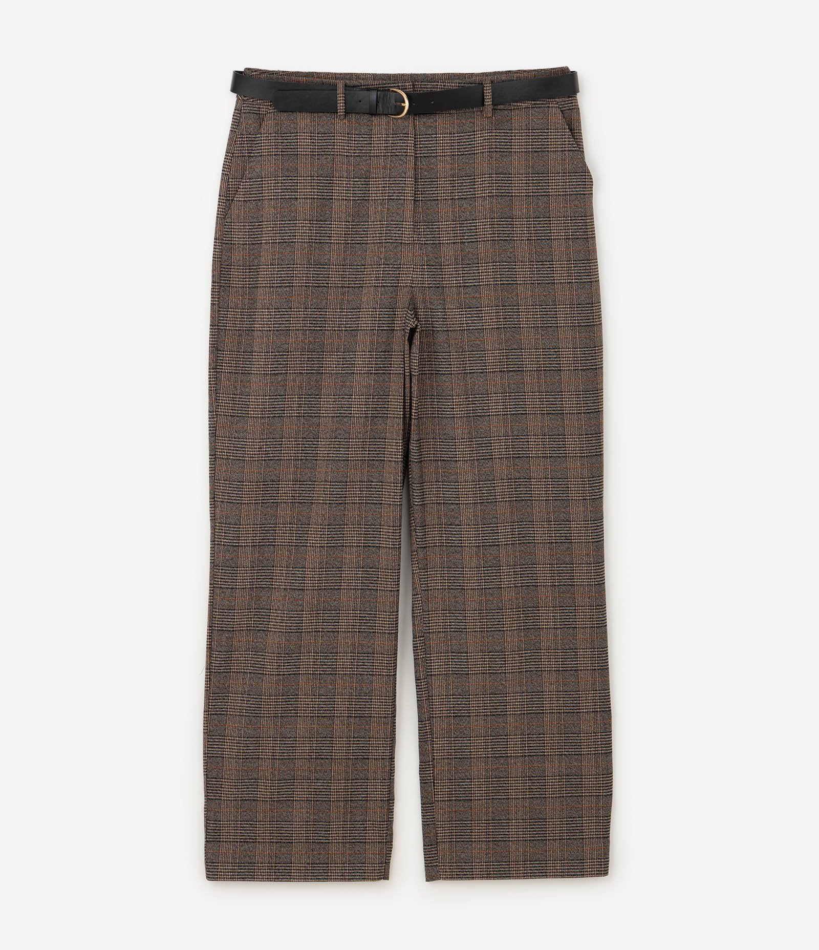 Calça Alfaiatada Xadrez com Cinto Curve & Plus Size Marrom 1