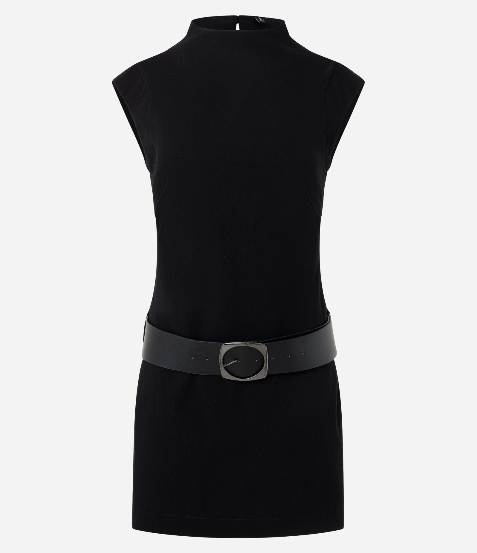 Vestido Curto em Bengaline com Cinto e Modelagem Justa Preto 5