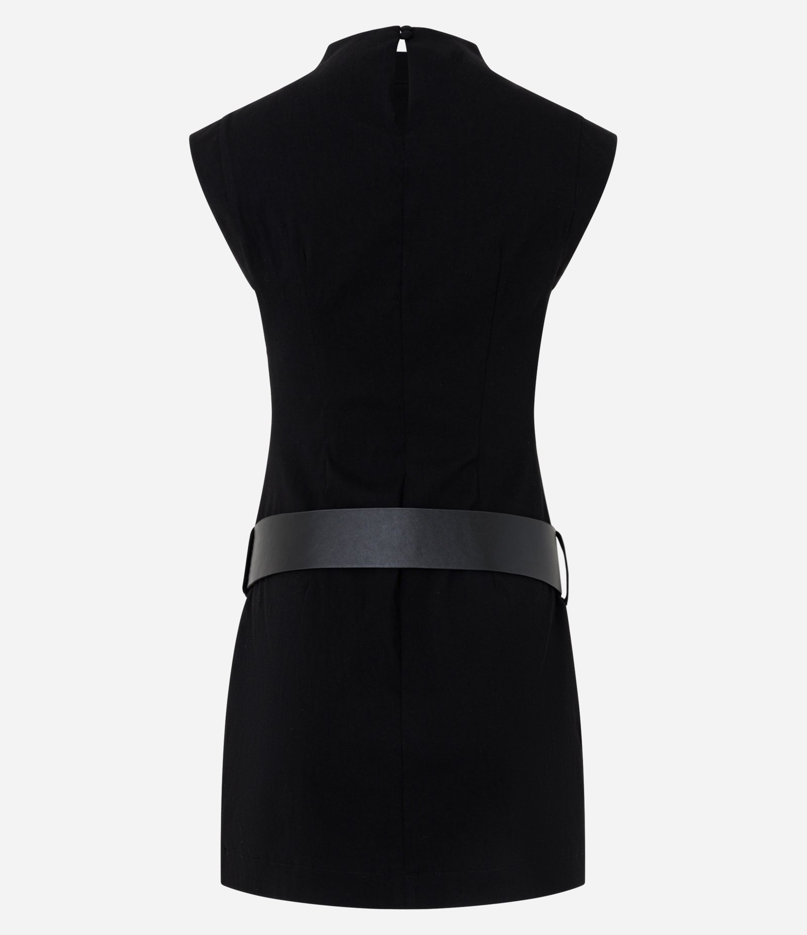 Vestido Curto em Bengaline com Cinto e Modelagem Justa Preto 6