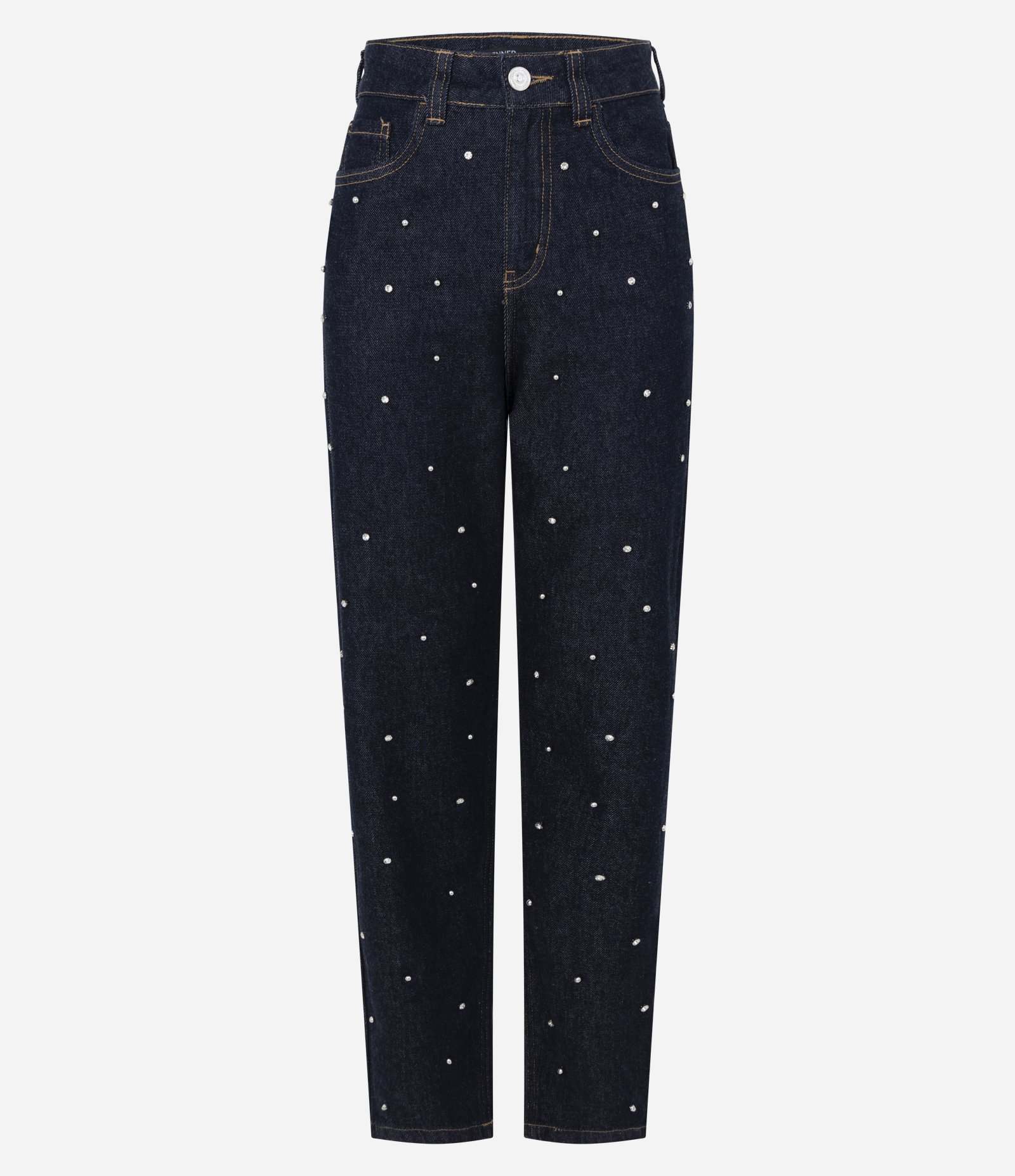Calça Jeans Mom com Rebites e Cintura Alta Preto 5