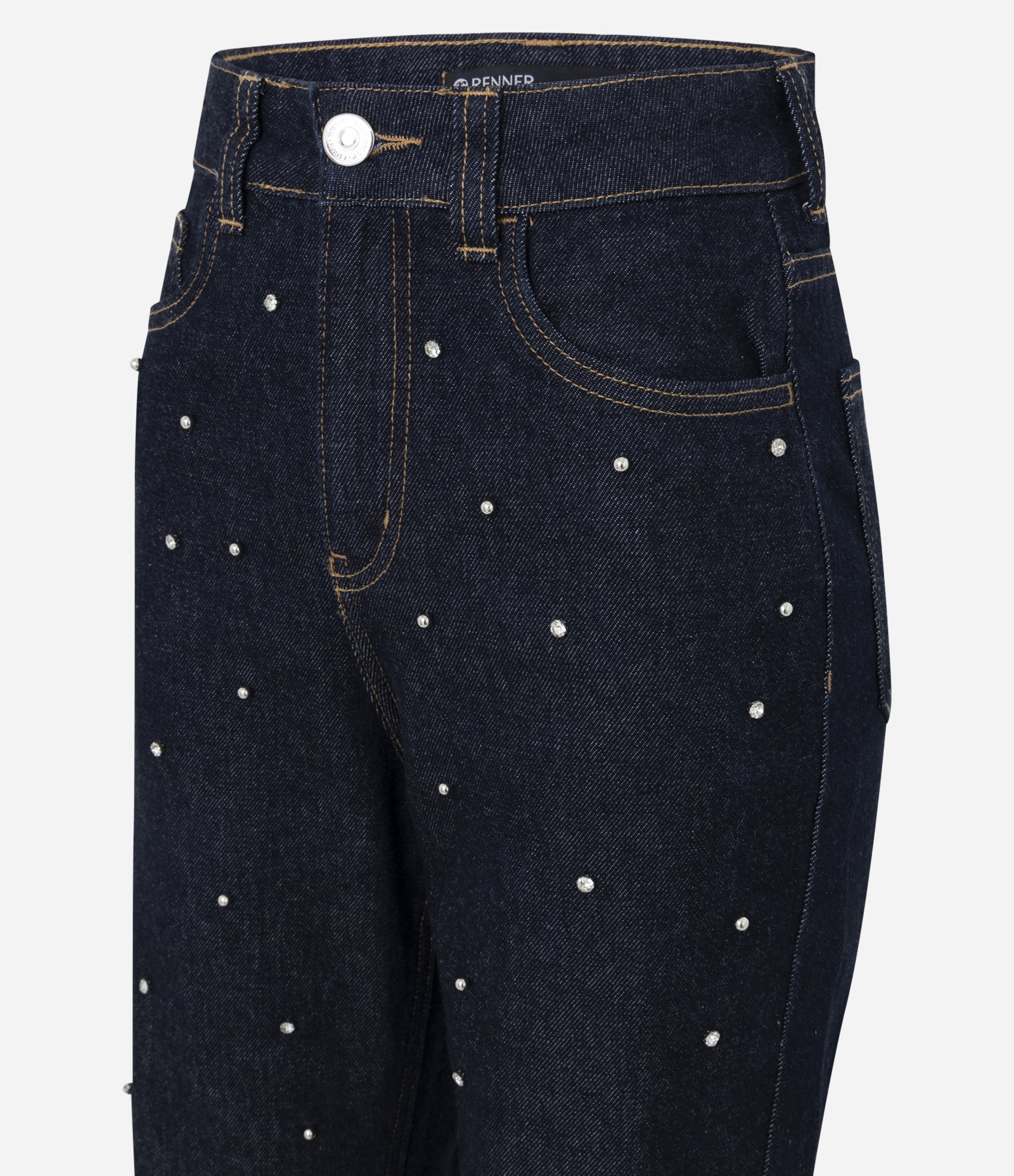 Calça Jeans Mom com Rebites e Cintura Alta Preto 6