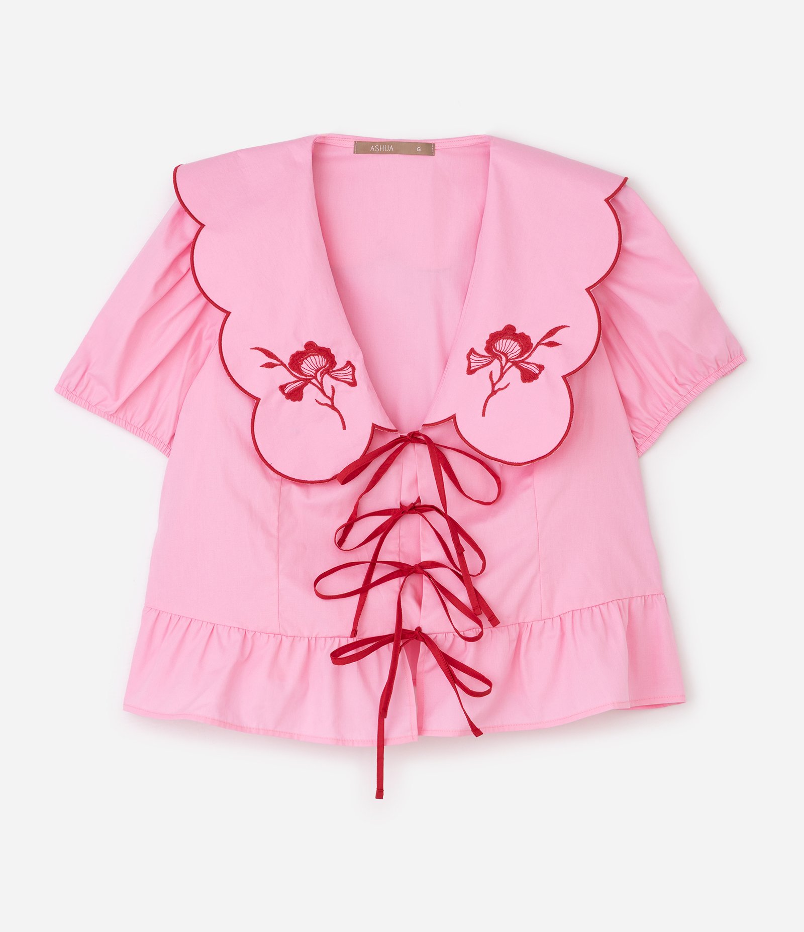 Blusa com Gola Ondulada e Amarração Ajustável Curve & Plus Size Rosa 1