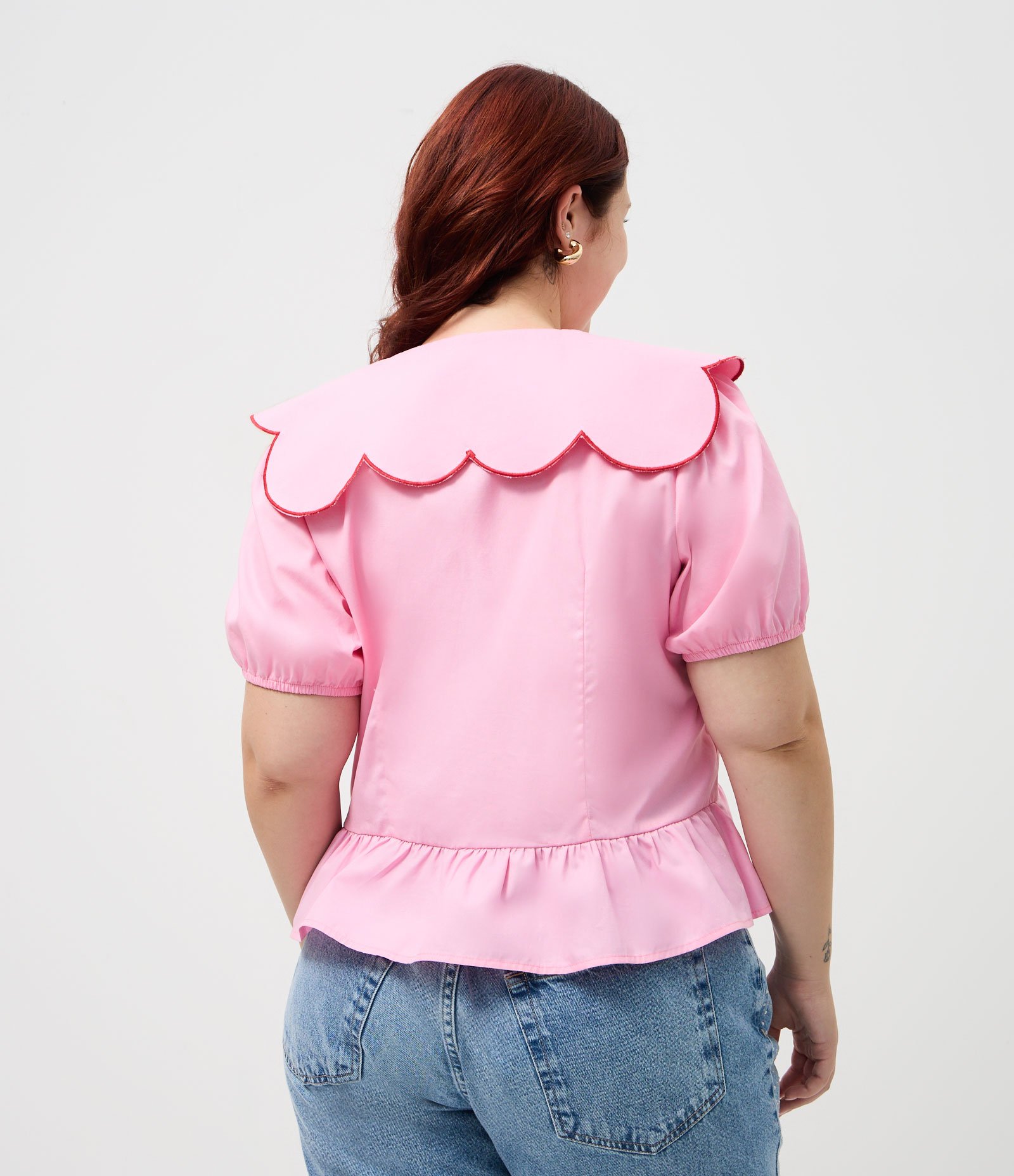 Blusa com Gola Ondulada e Amarração Ajustável Curve & Plus Size Rosa 4