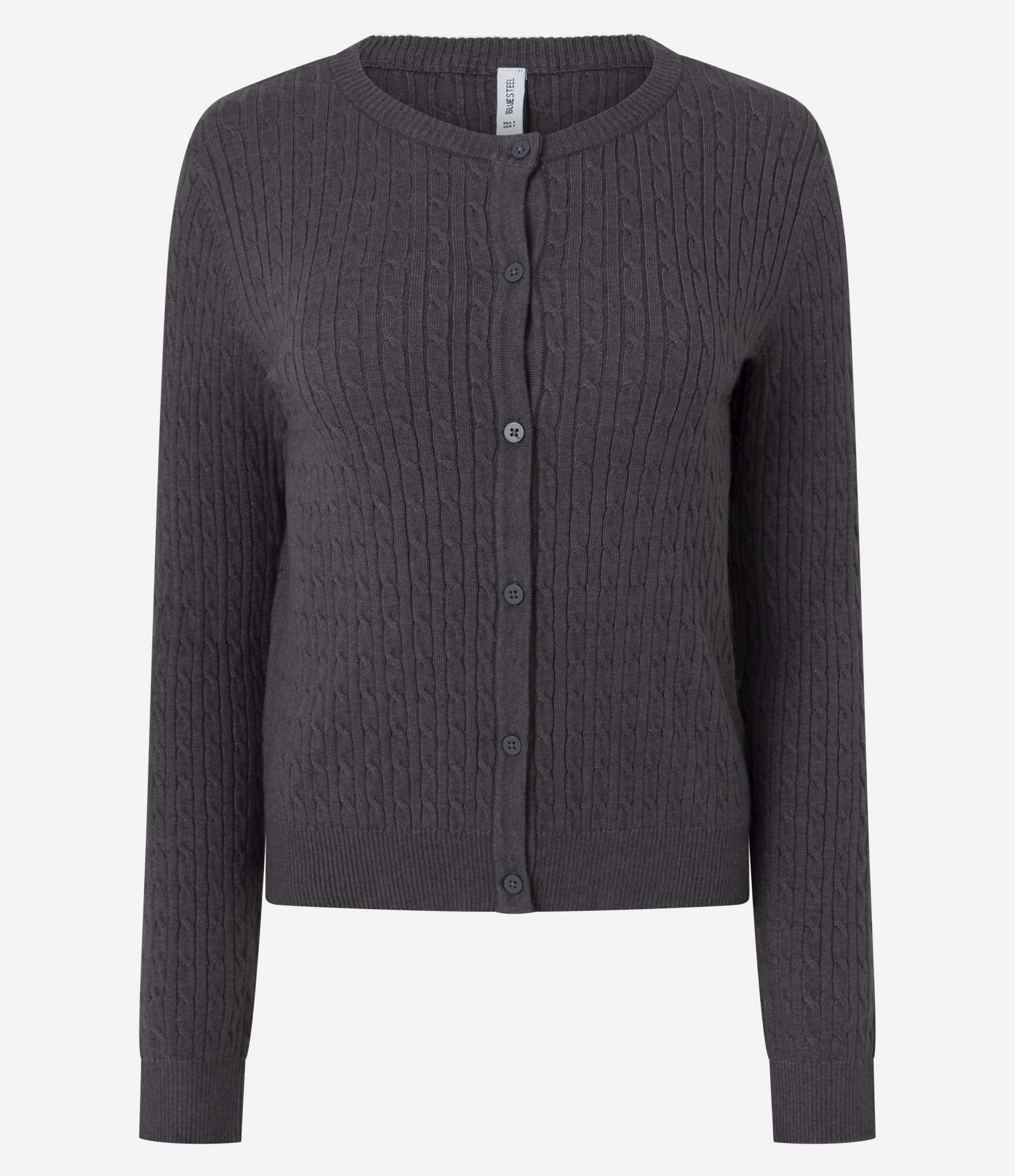 Cardigan em Tricô Texturizado com Barra Canelada Cinza 1