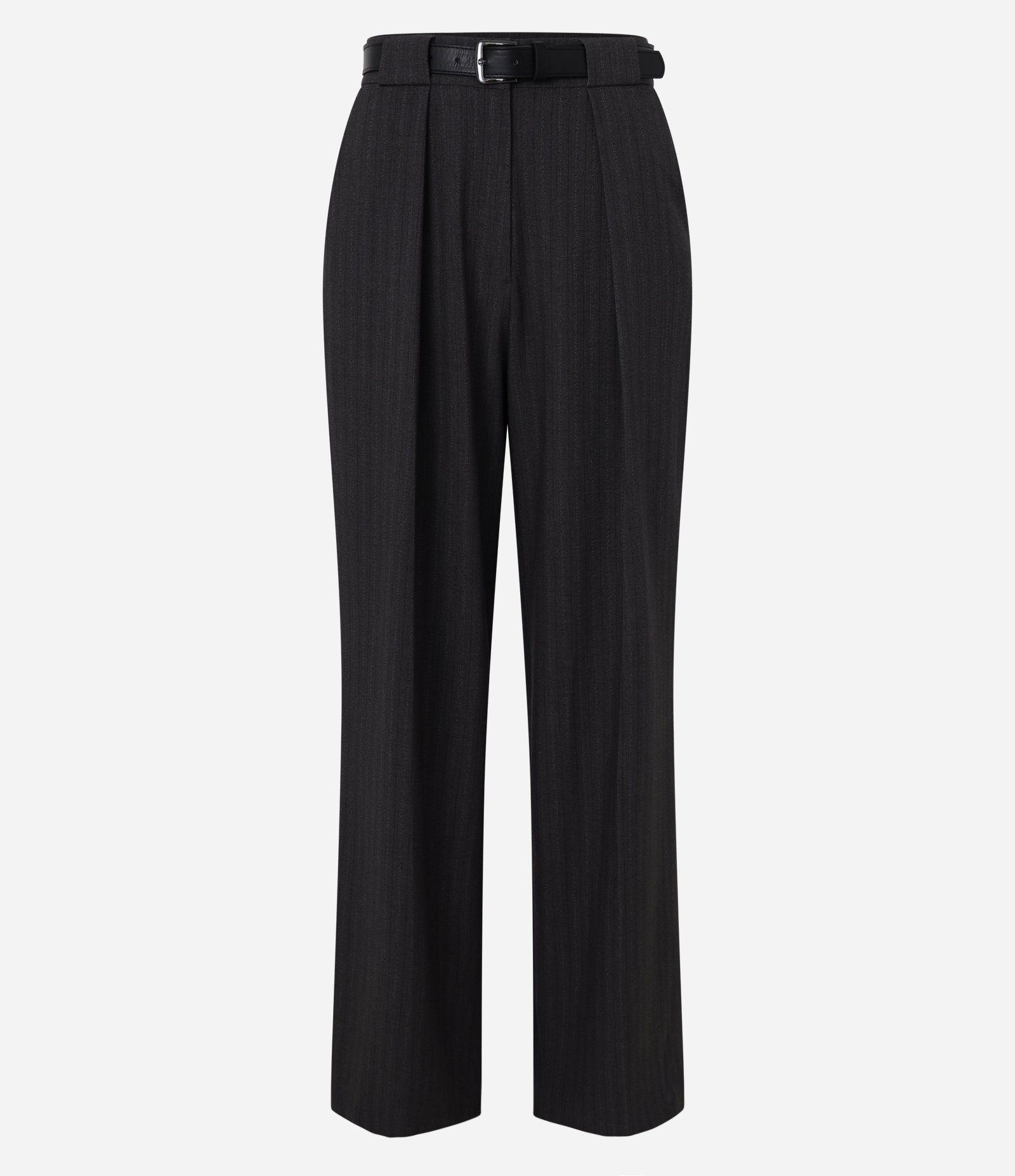 Calça Pantalona Alfaiatada com Cinto e Risca de Giz Preto 1