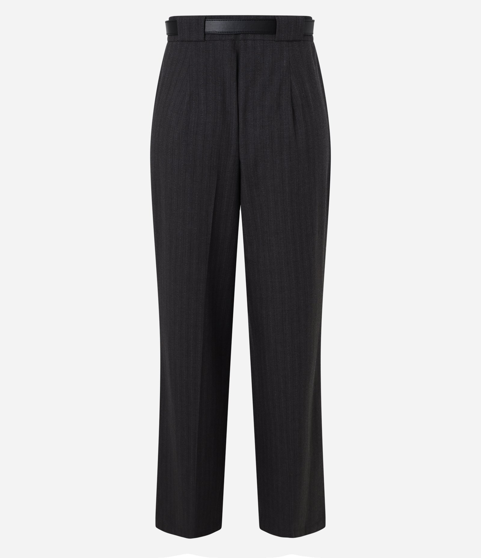 Calça Pantalona Alfaiatada com Cinto e Risca de Giz Preto 2