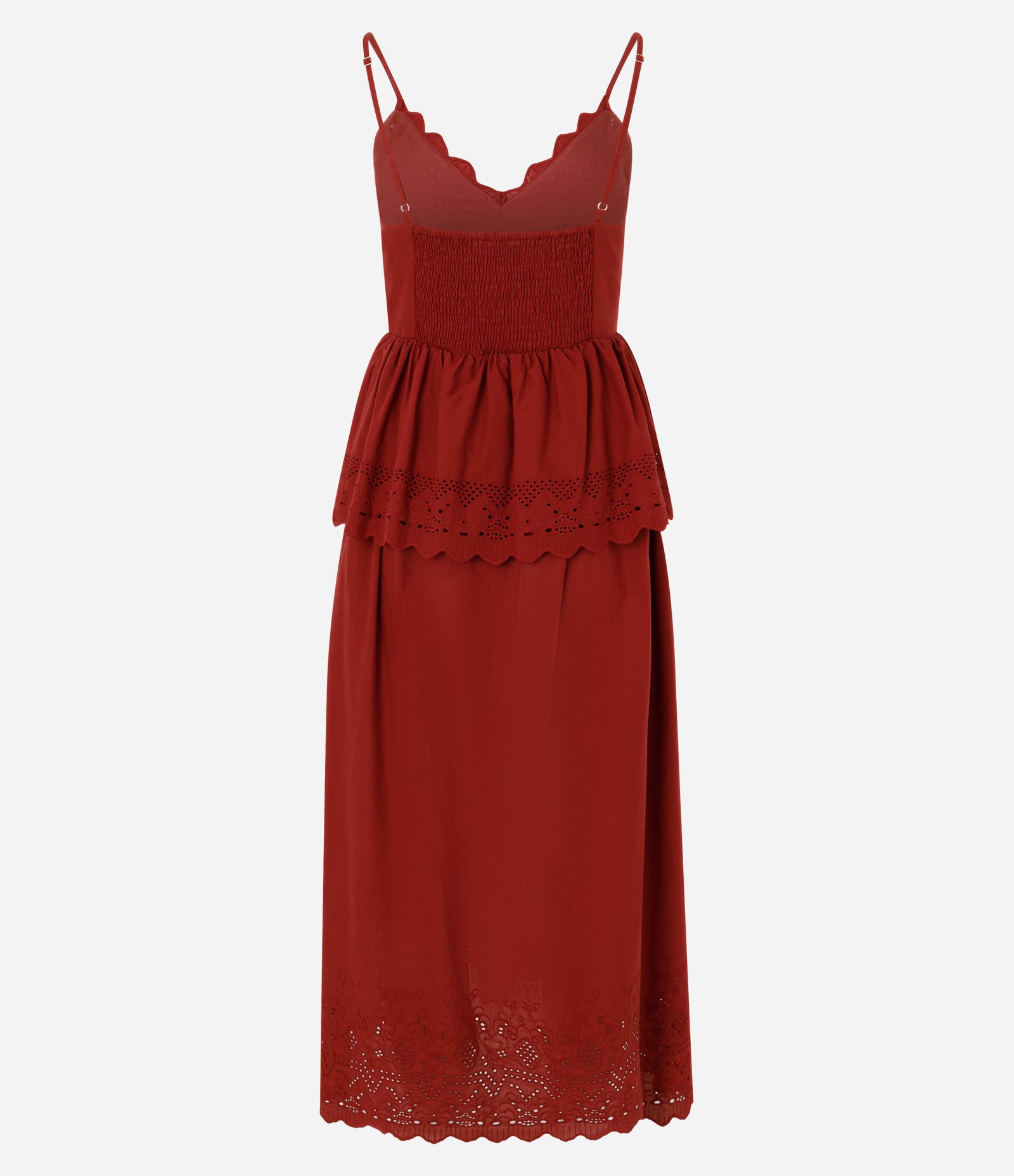 Vestido Evasê Midi em Laise com Sobreposição e Bordados Vermelho 3