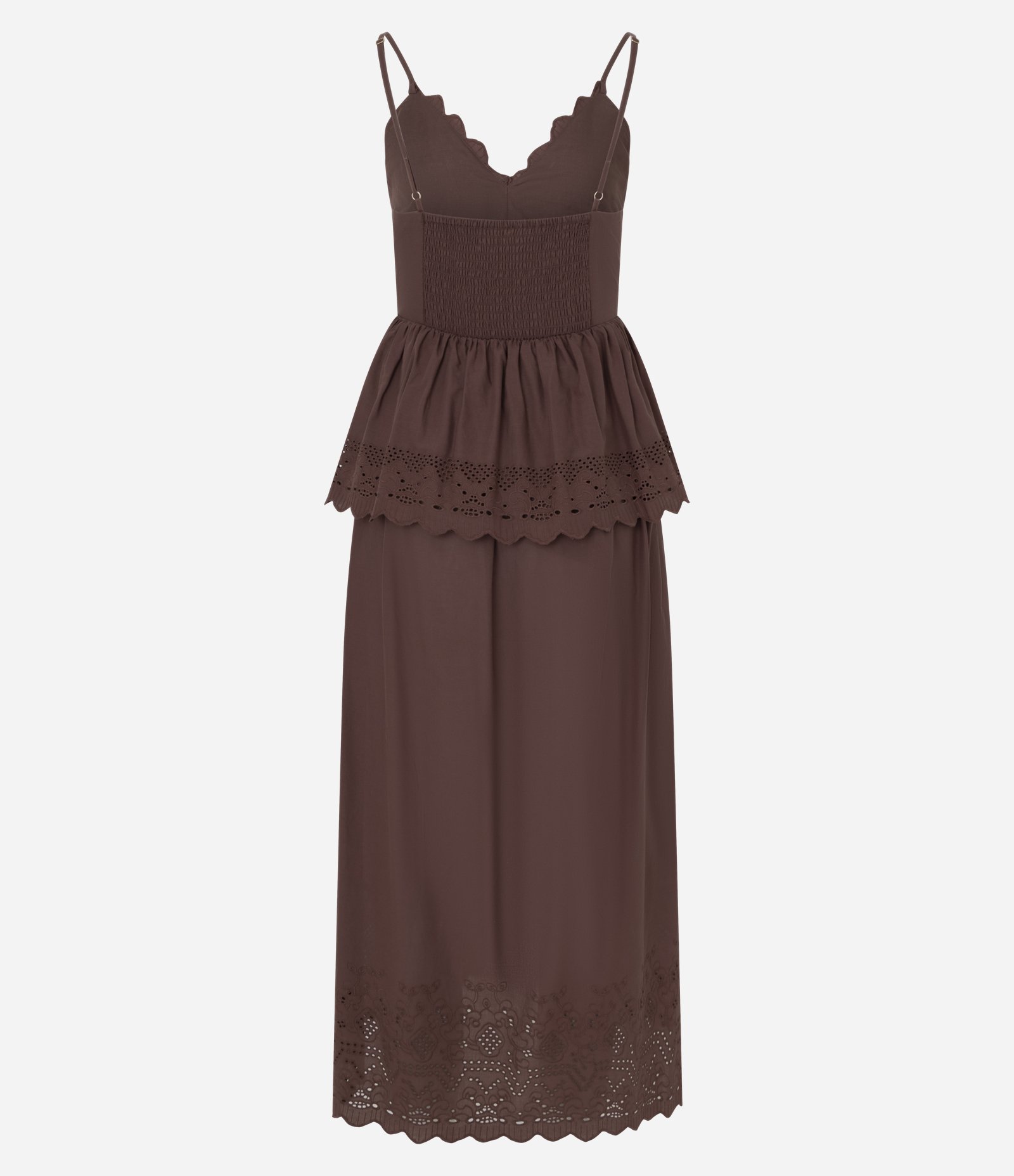 Vestido Evasê Midi em Laise com Sobreposição e Bordados Marrom 3