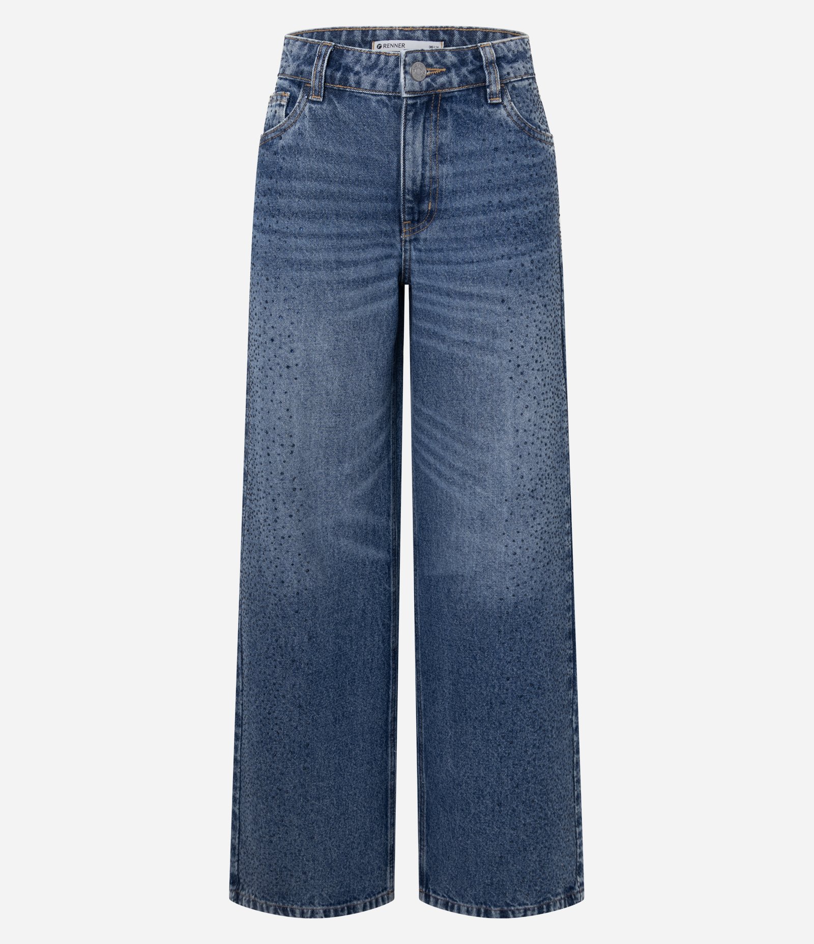 Calça Wide em Jeans com Brilho Lateral e Cintura Baixa Azul 1