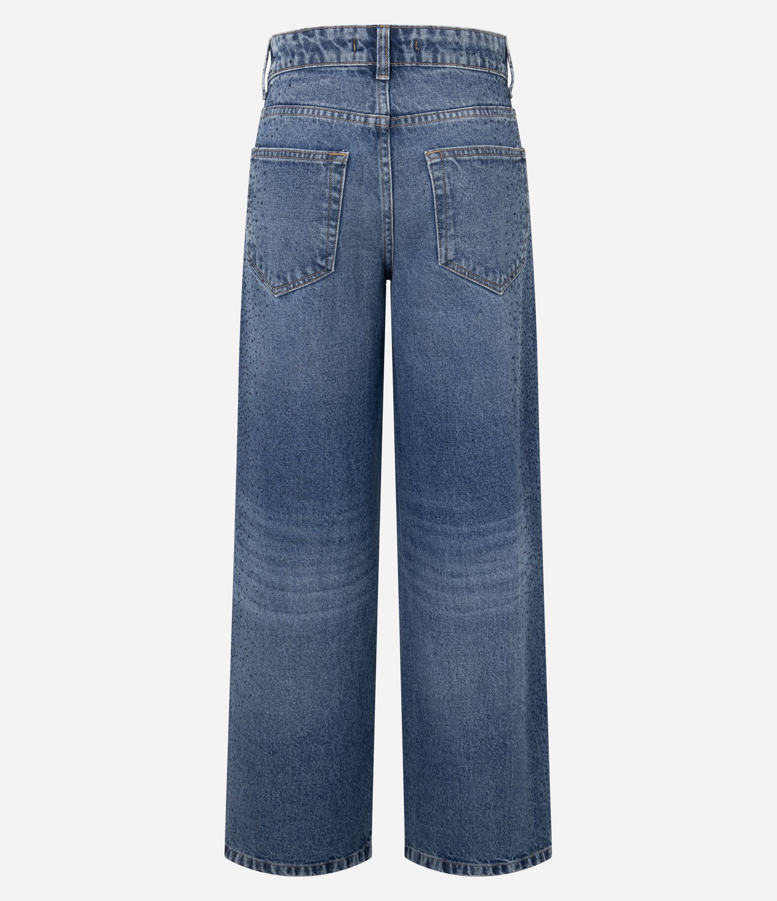 Calça Wide em Jeans com Brilho Lateral e Cintura Baixa Azul 3