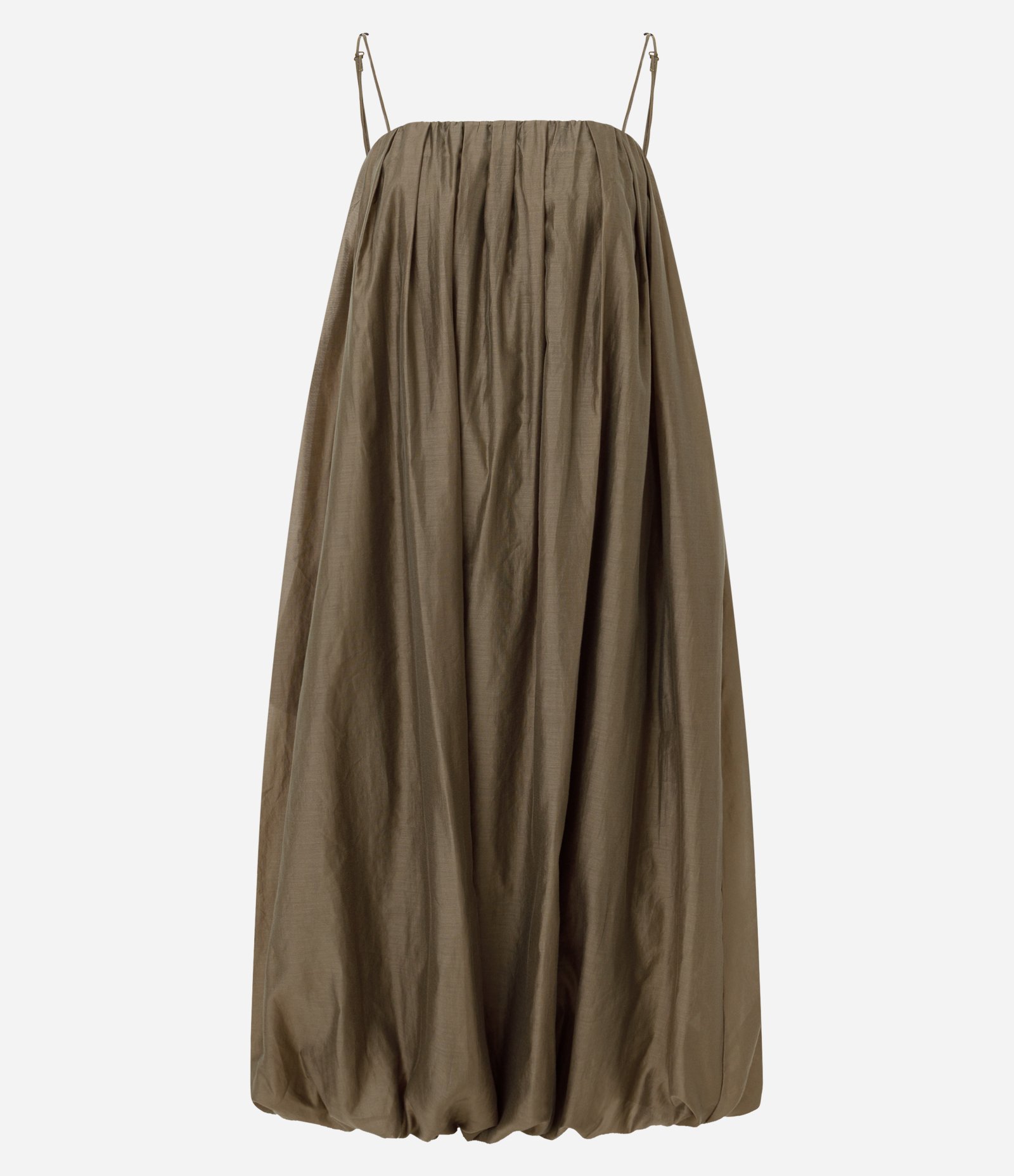 Vestido Midi Balonê com Decote Reto Verde 1
