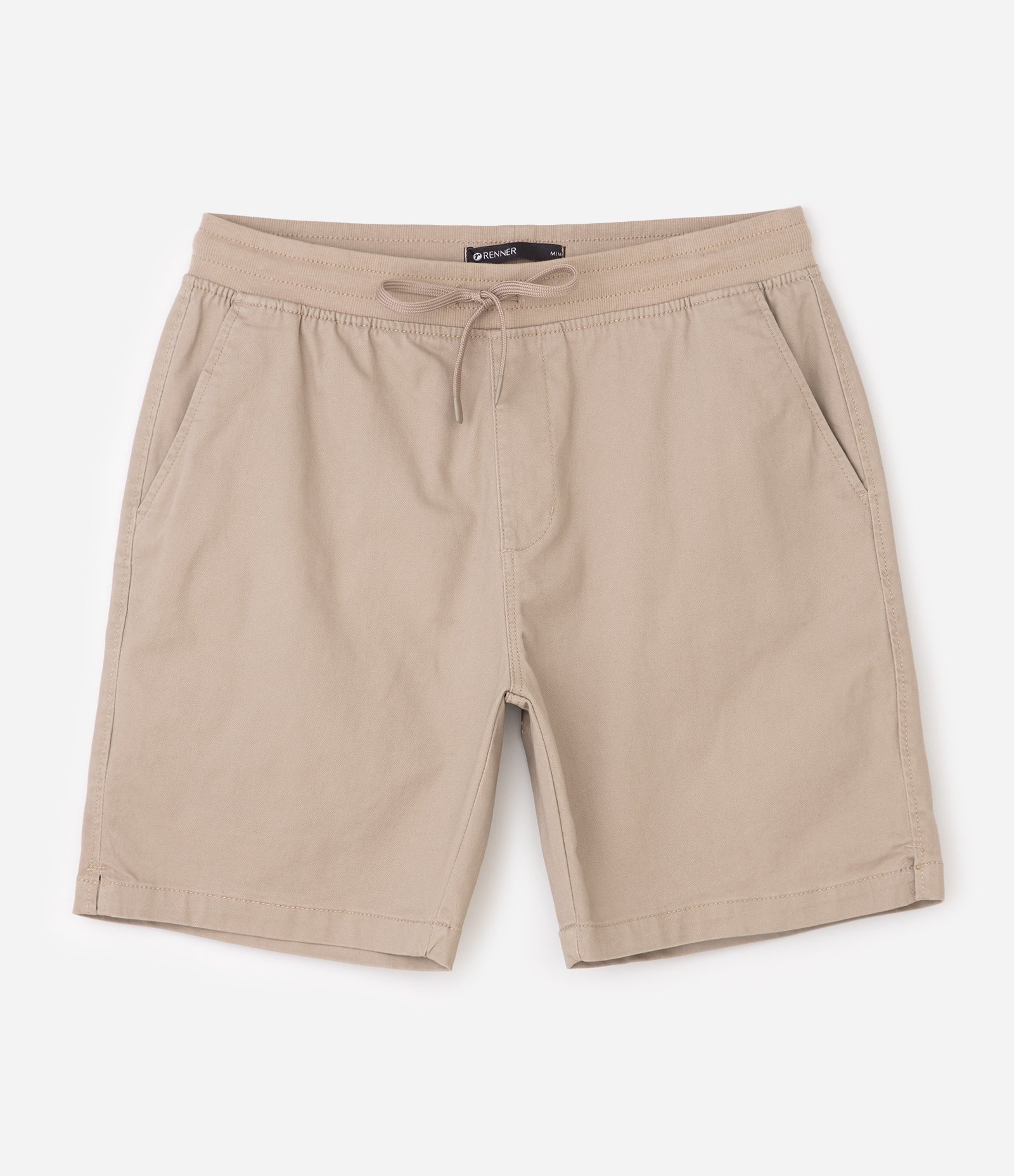 Bermuda Regular Slim em Sarja com Cós Elástico e Bolsos Bege 5