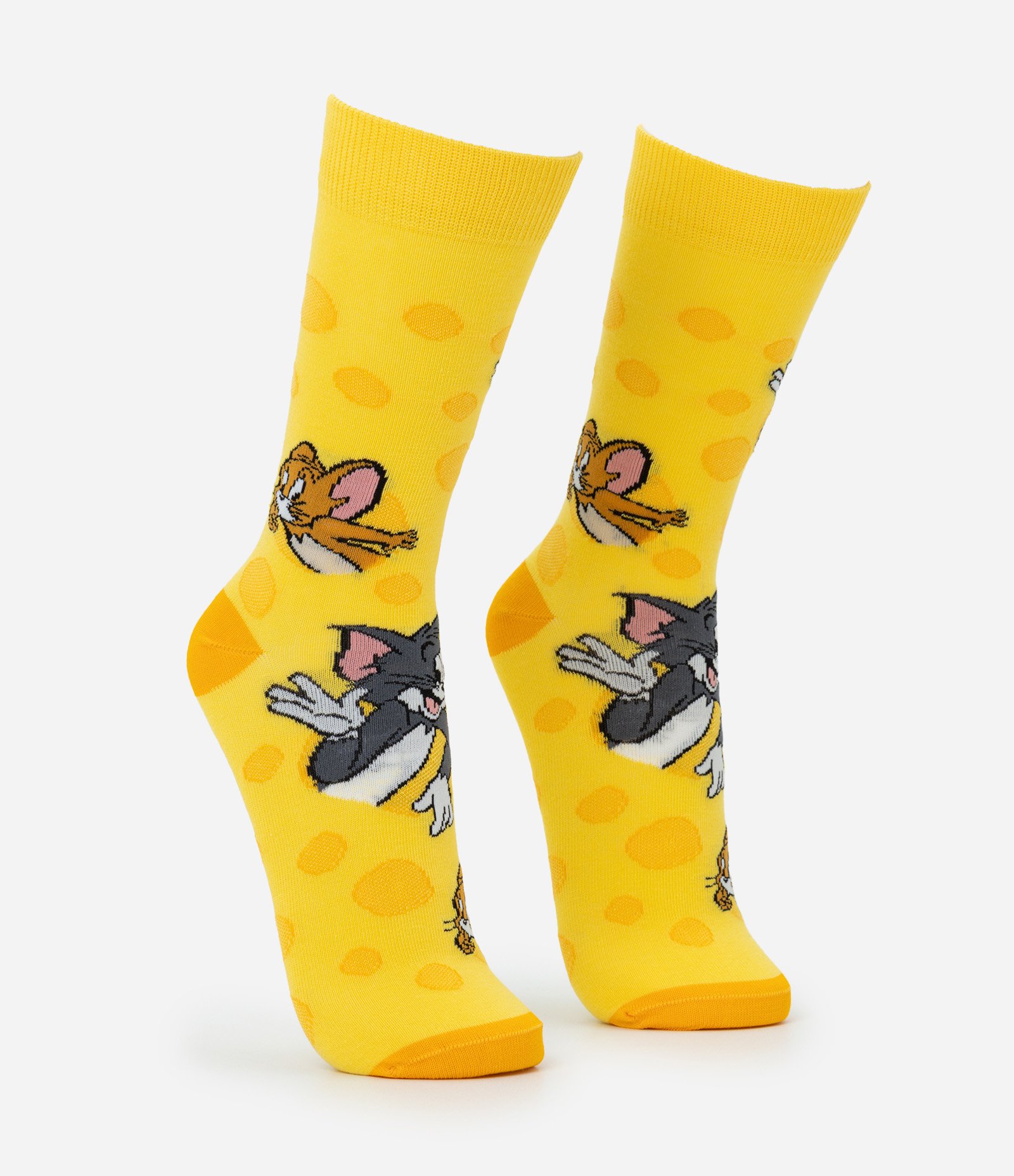 Meia Jovem Masculina Cano Longo Tom e Jerry Amarelo 2