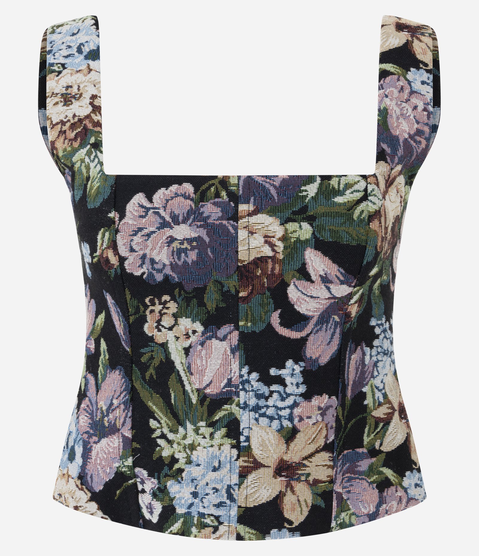 Blusa Corset em Jacquard Floral com Alça Larga e Decote Quadrado Preto 4