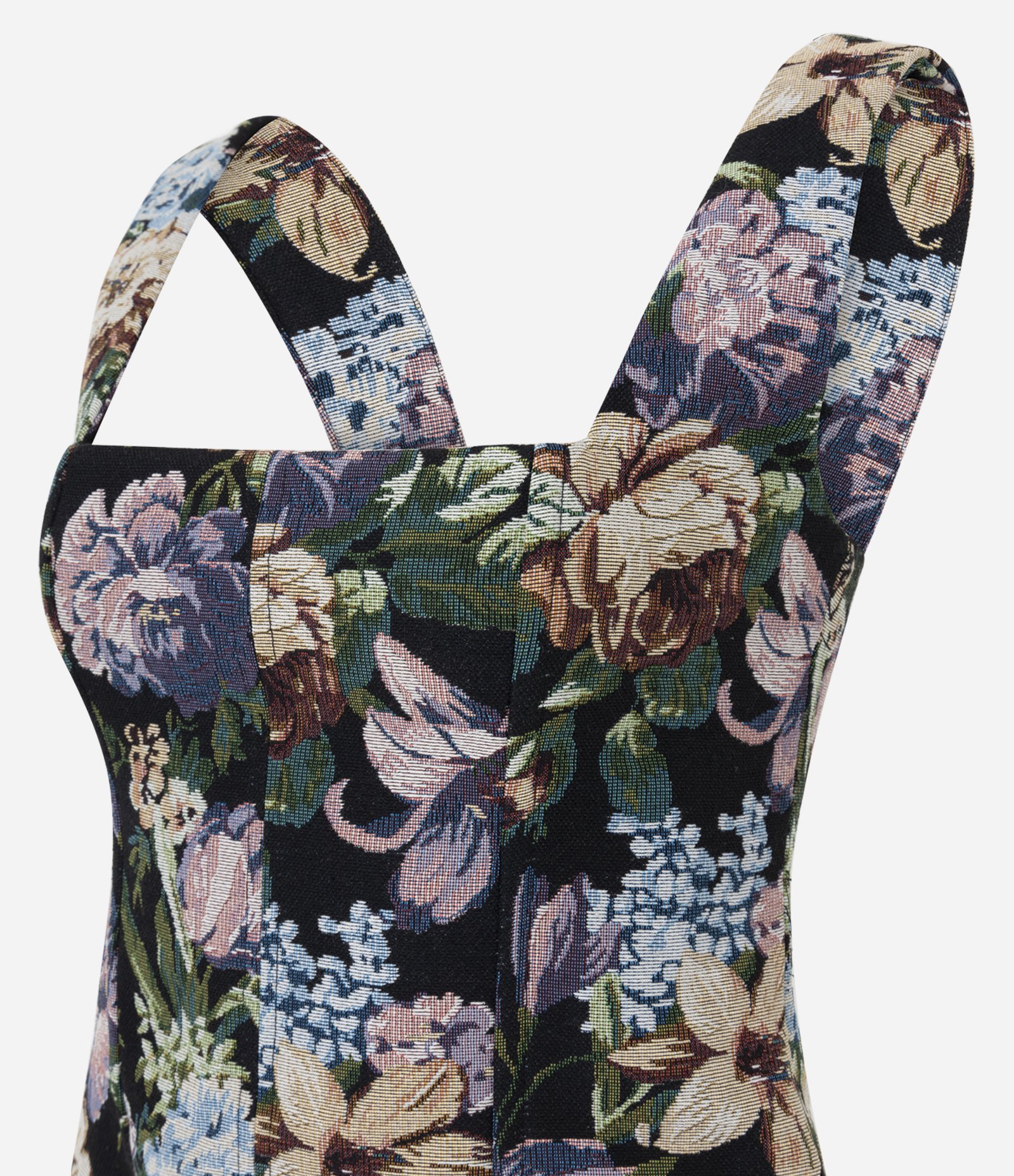 Blusa Corset em Jacquard Floral com Alça Larga e Decote Quadrado Preto 5