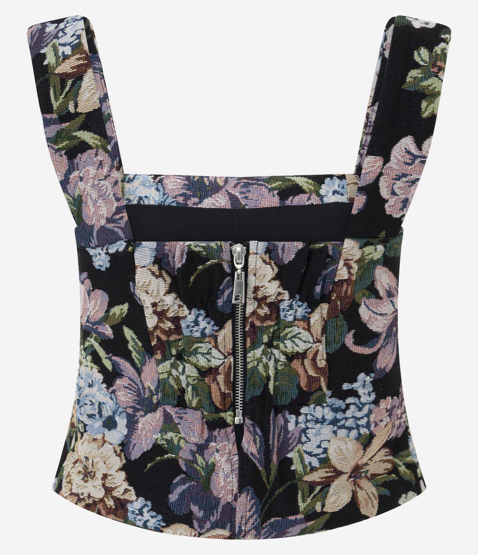 Blusa Corset em Jacquard Floral com Alça Larga e Decote Quadrado Preto 6