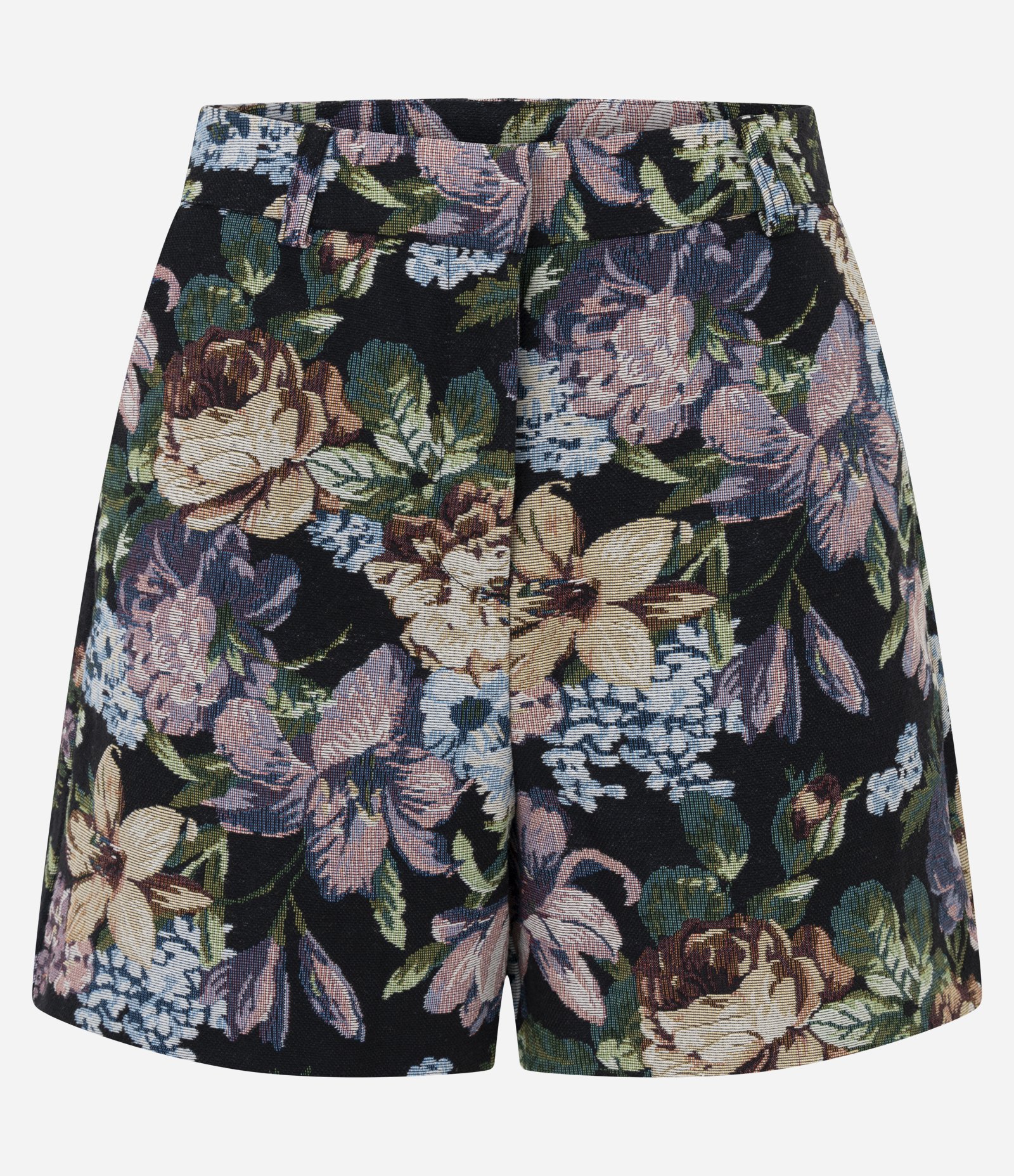 Short Cintura Alta em Jacquard Floral com Cós Alfaiatado Preto 2