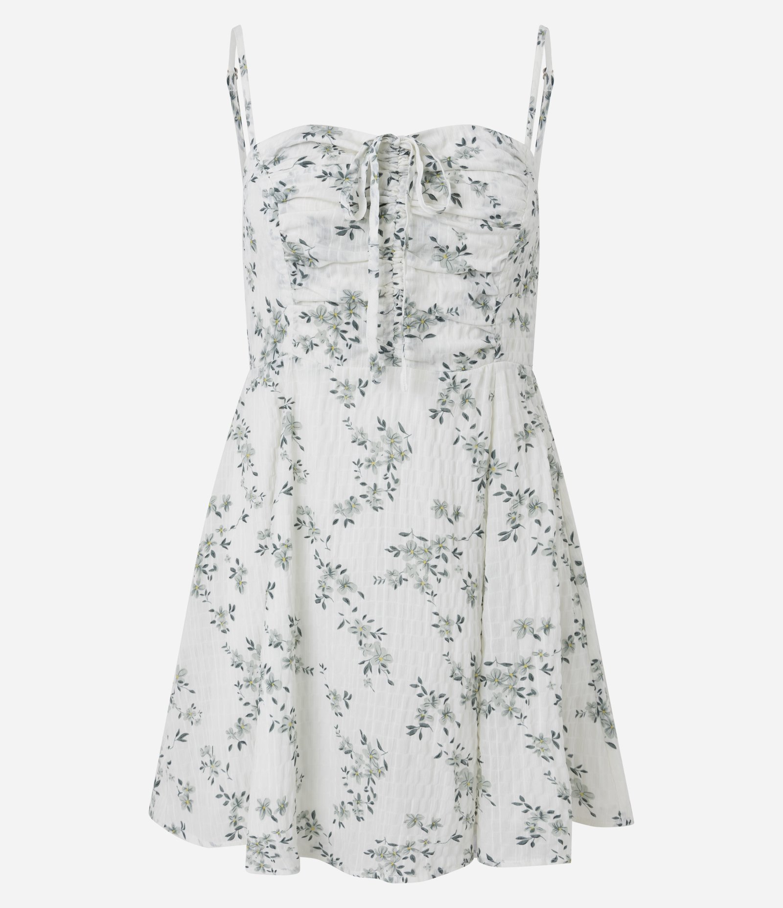 Vestido Floral Liberty Texturizado com Amarração Branco 1