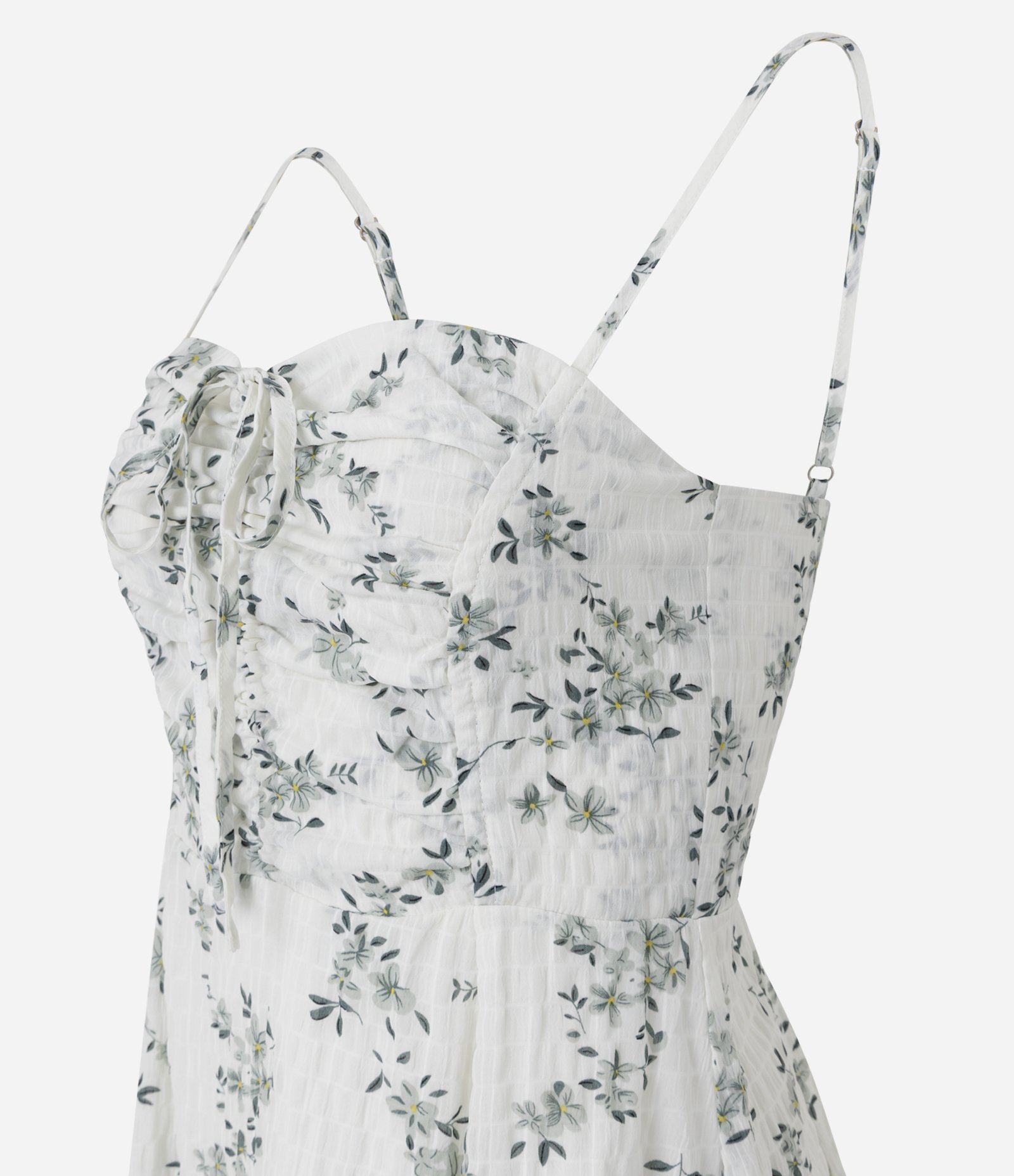 Vestido Floral Liberty Texturizado com Amarração Branco 2