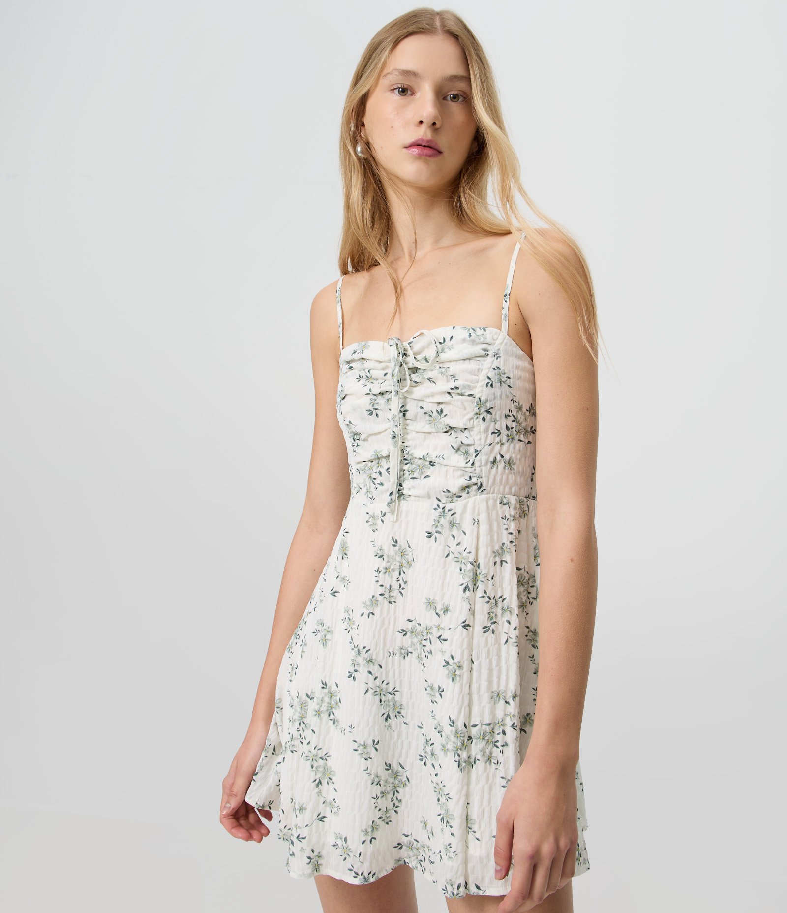 Vestido Floral Liberty Texturizado com Amarração Branco 2