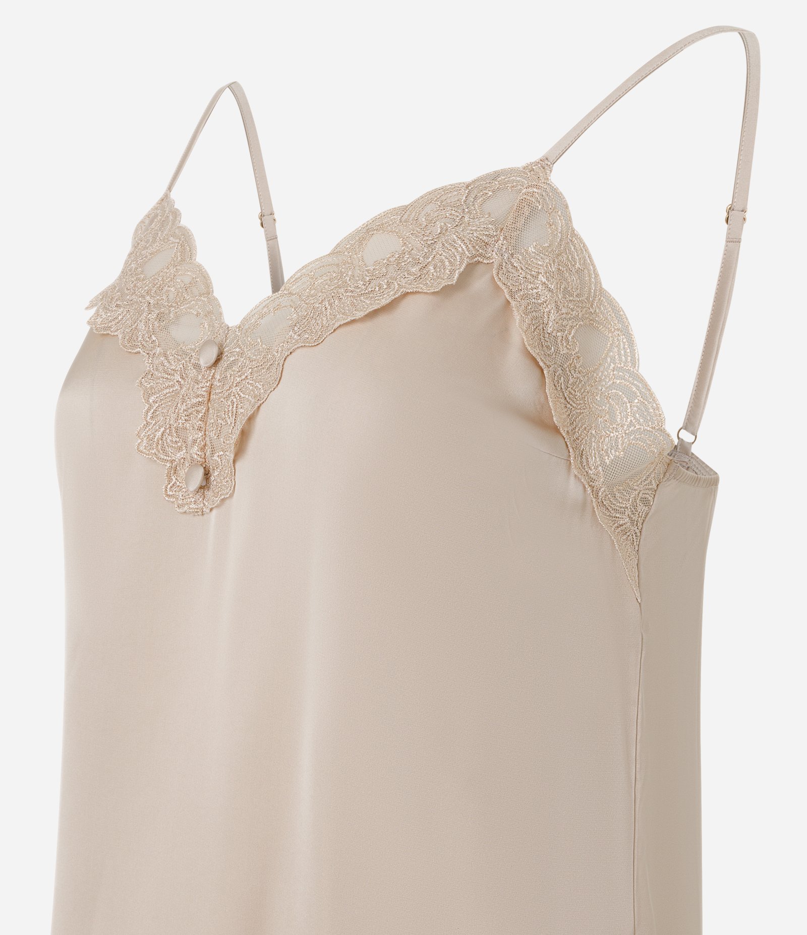 Pijama Short Doll Regular em Cetim com Renda Bege 6