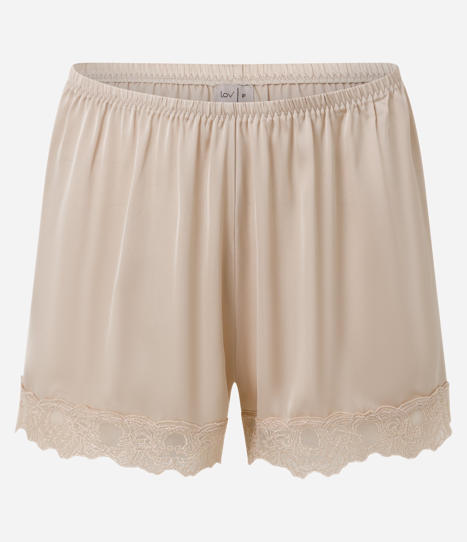 Pijama Short Doll Regular em Cetim com Renda Bege 8