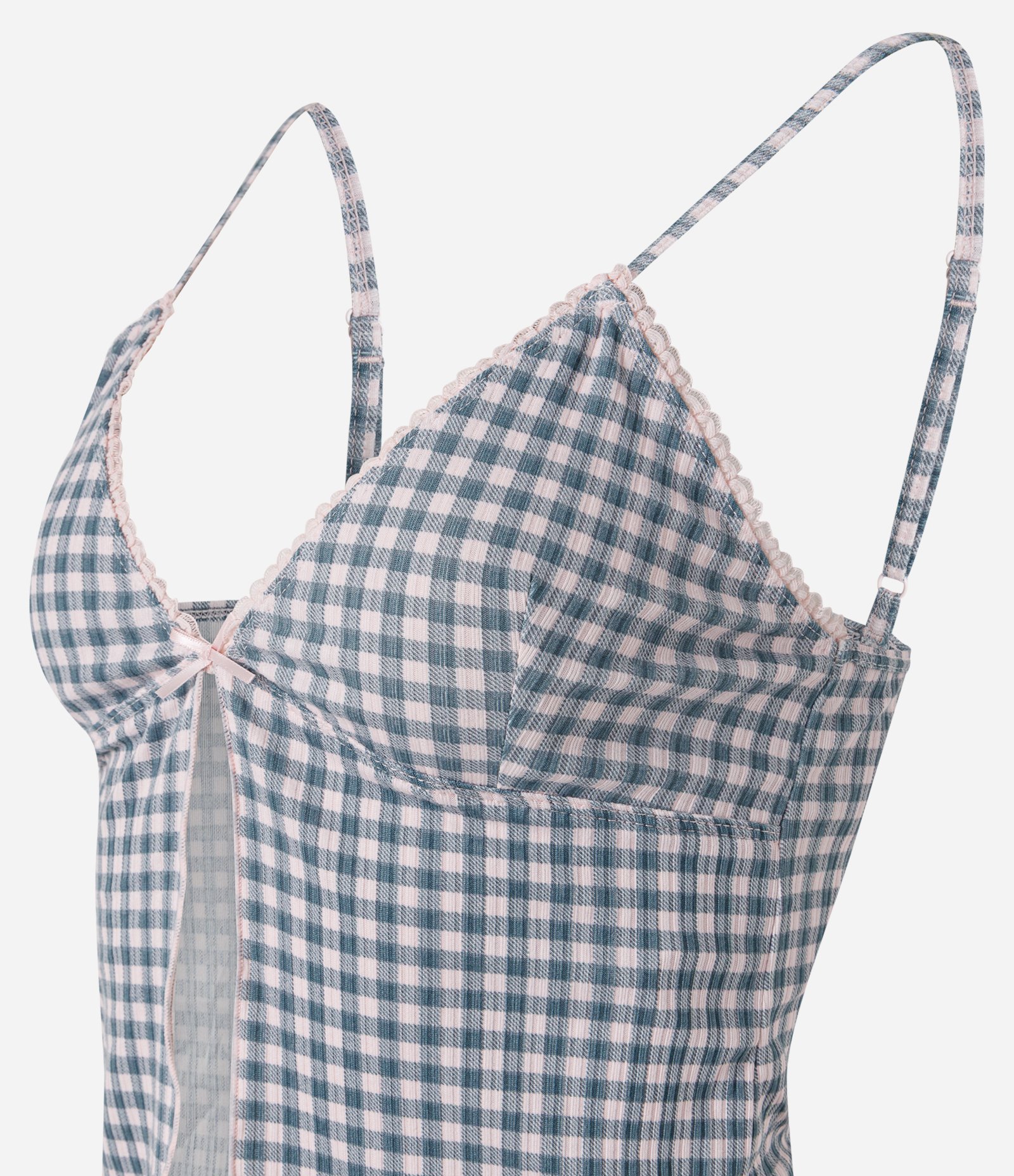 Pijama Short Doll com Estampa Xadrez Vichy Verde/Rosa 7