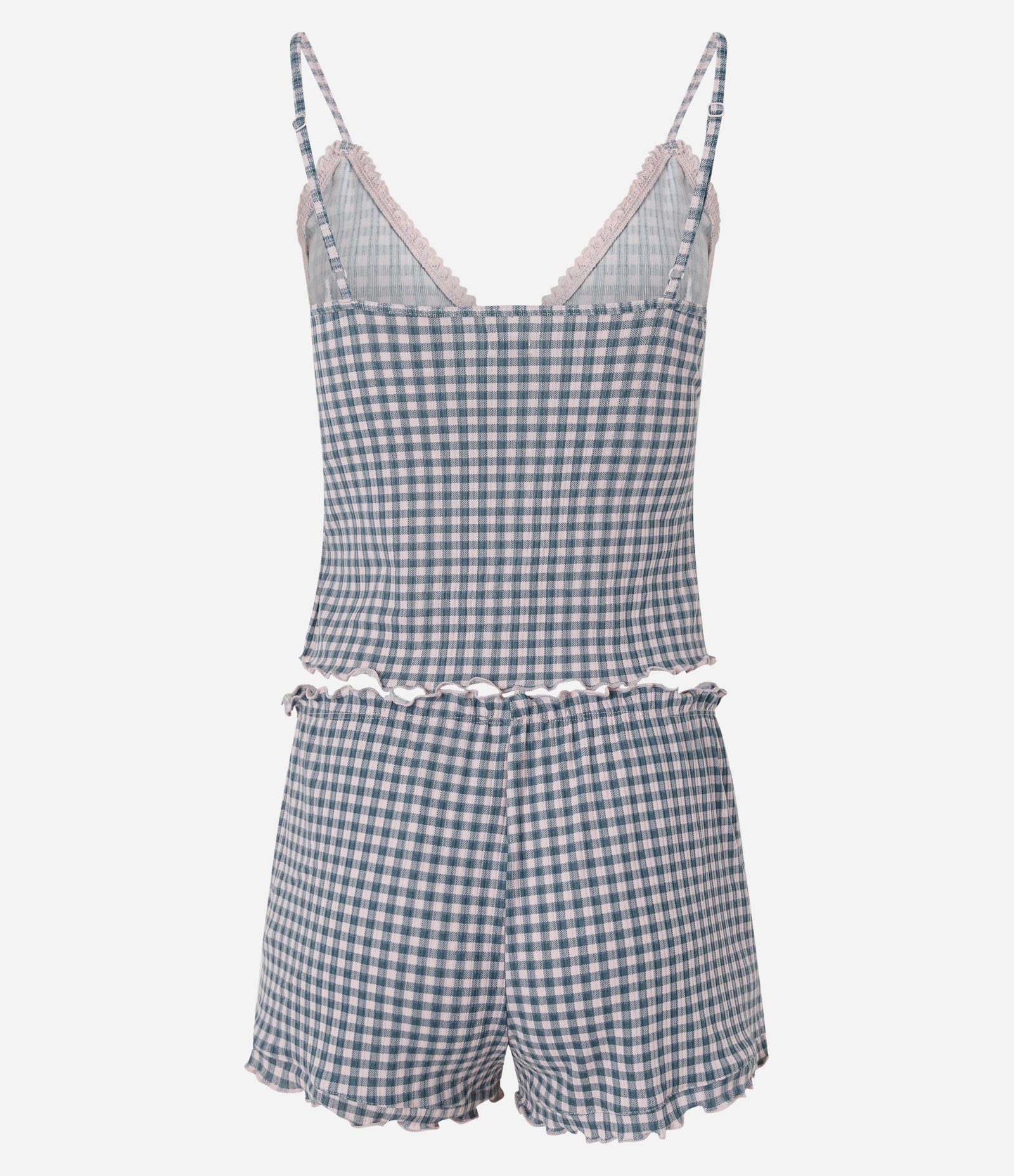 Pijama Short Doll com Estampa Xadrez Vichy Verde/Rosa 8