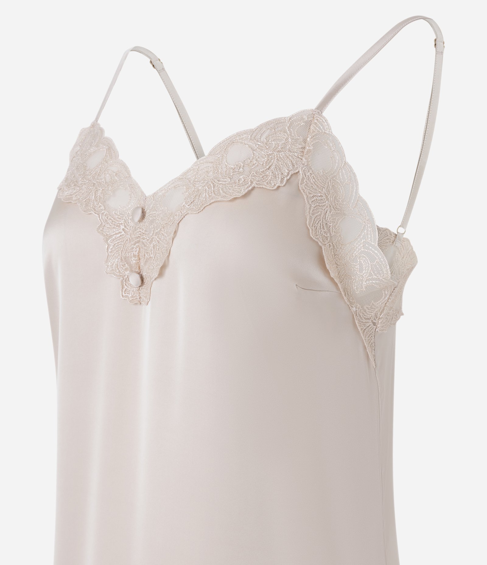 Camisola Regular em Cetim com Renda Cinza 6