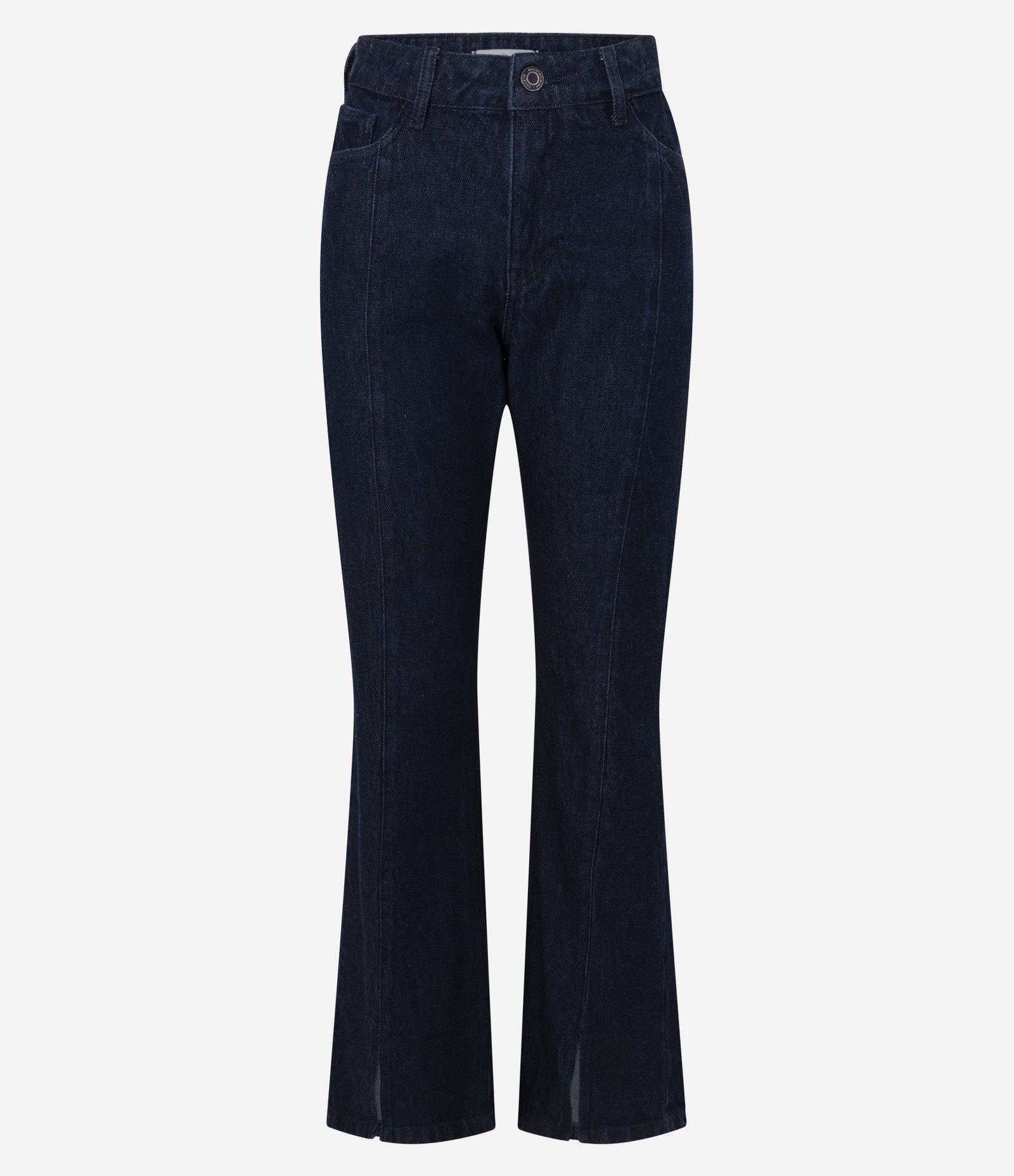 Calça Flare em Jeans Cintura Média com Friso e Fenda Frontal Preto 5