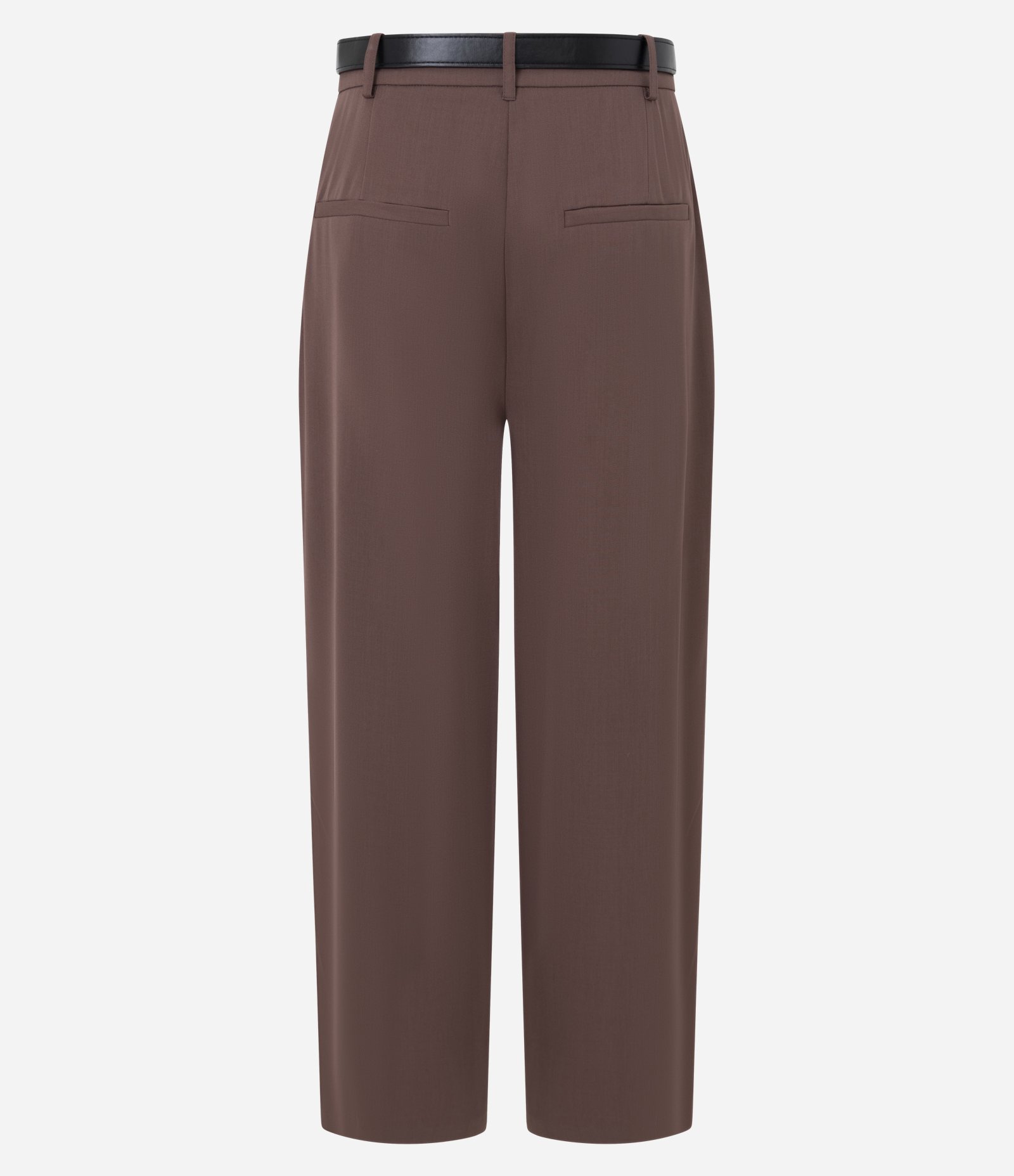 Calça Wide Leg Alfaiatada com Cinto e Detalhe de Corrente Marrom 2