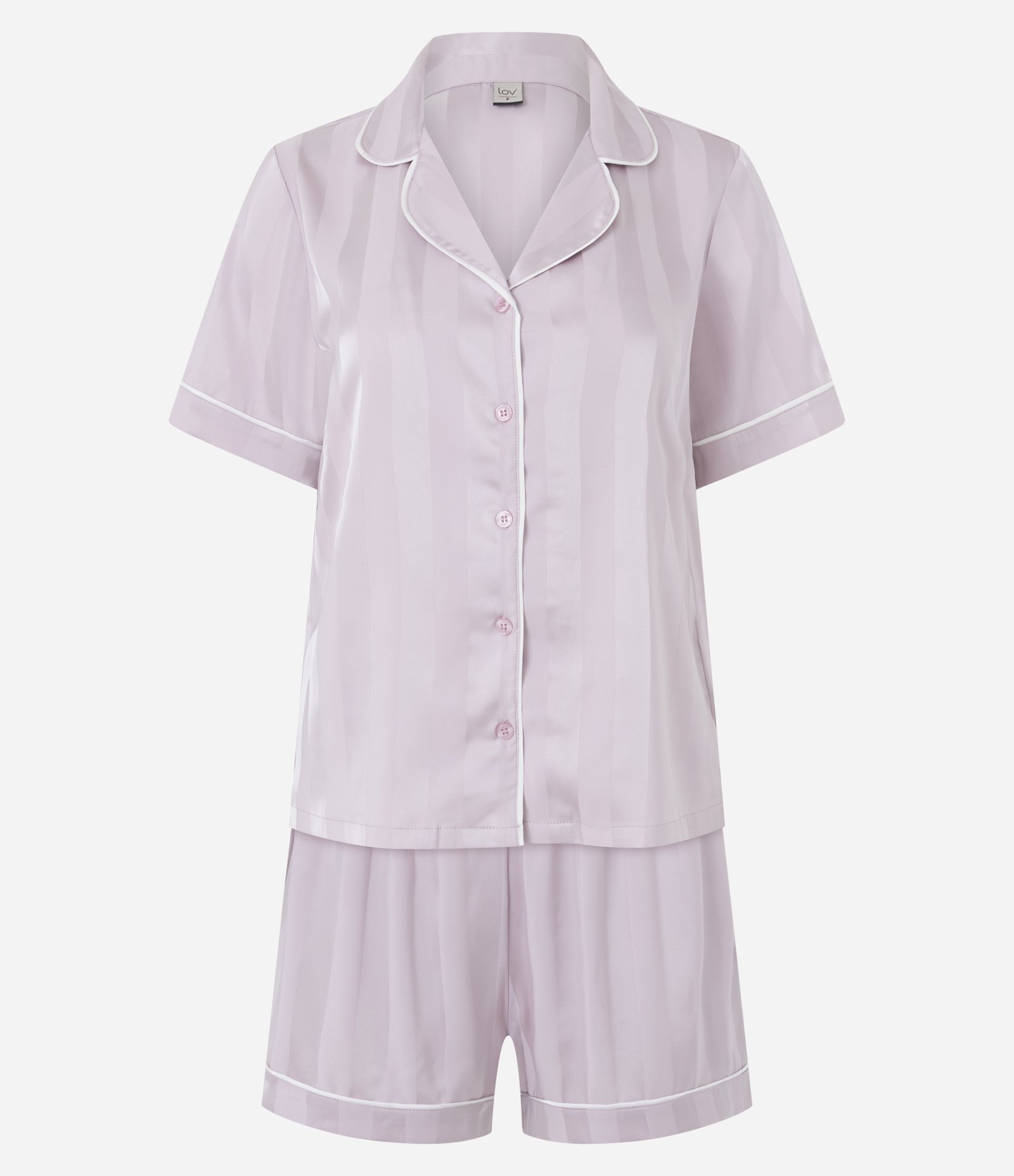 Pijama Americano em Cetim com Jacquard Rosa Claro 6
