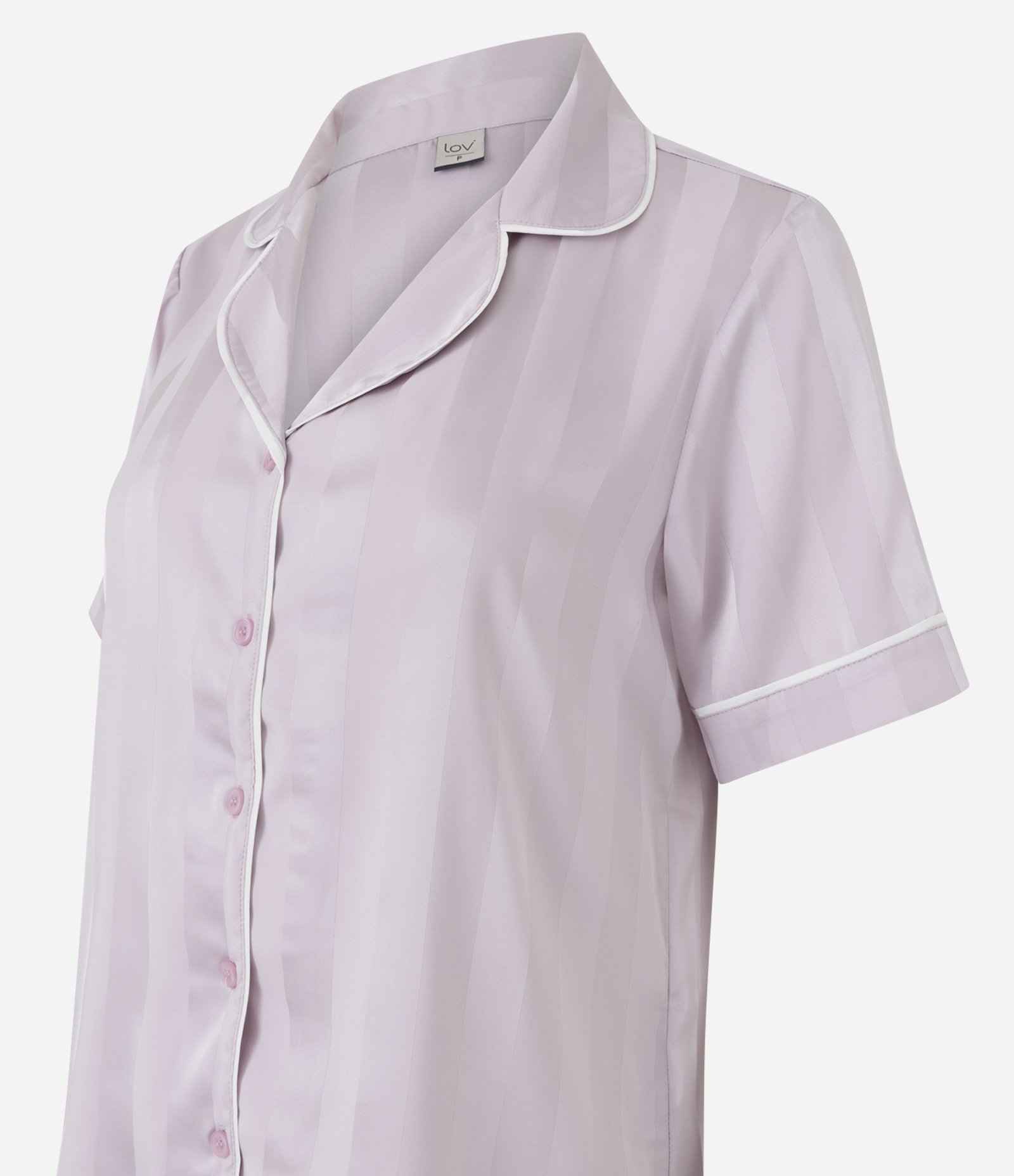 Pijama Americano em Cetim com Jacquard Rosa Claro 8