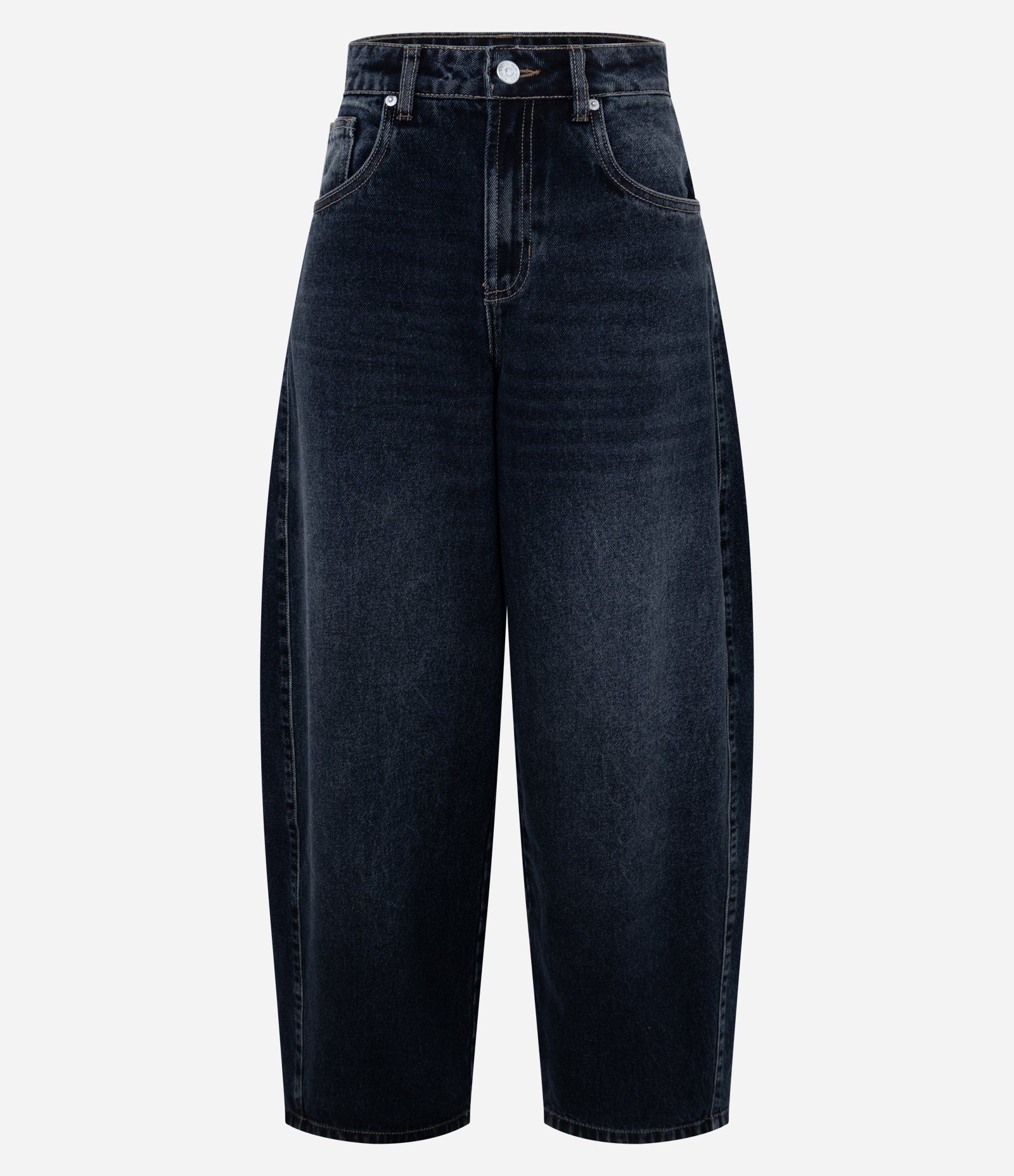 Calça Barrel em Jeans com Recorte Lateral Escuro 5