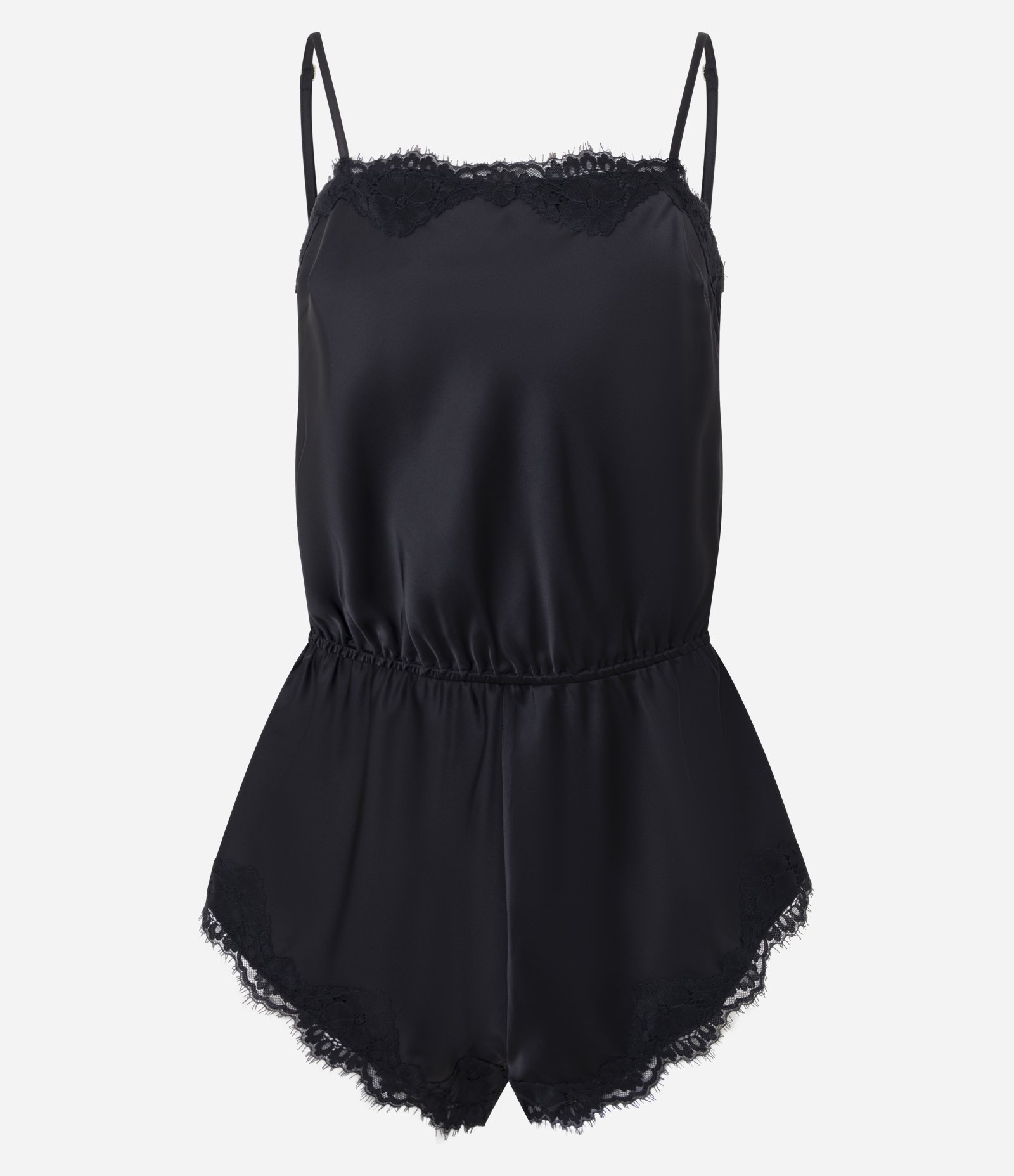 Pijama Macaquinho em Cetim com Renda Preto 4