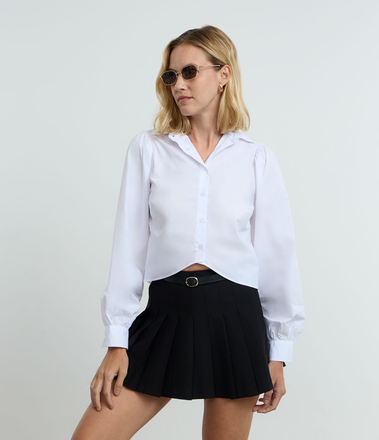 Camisa em Tricoline com Manga Bufante Branco 2