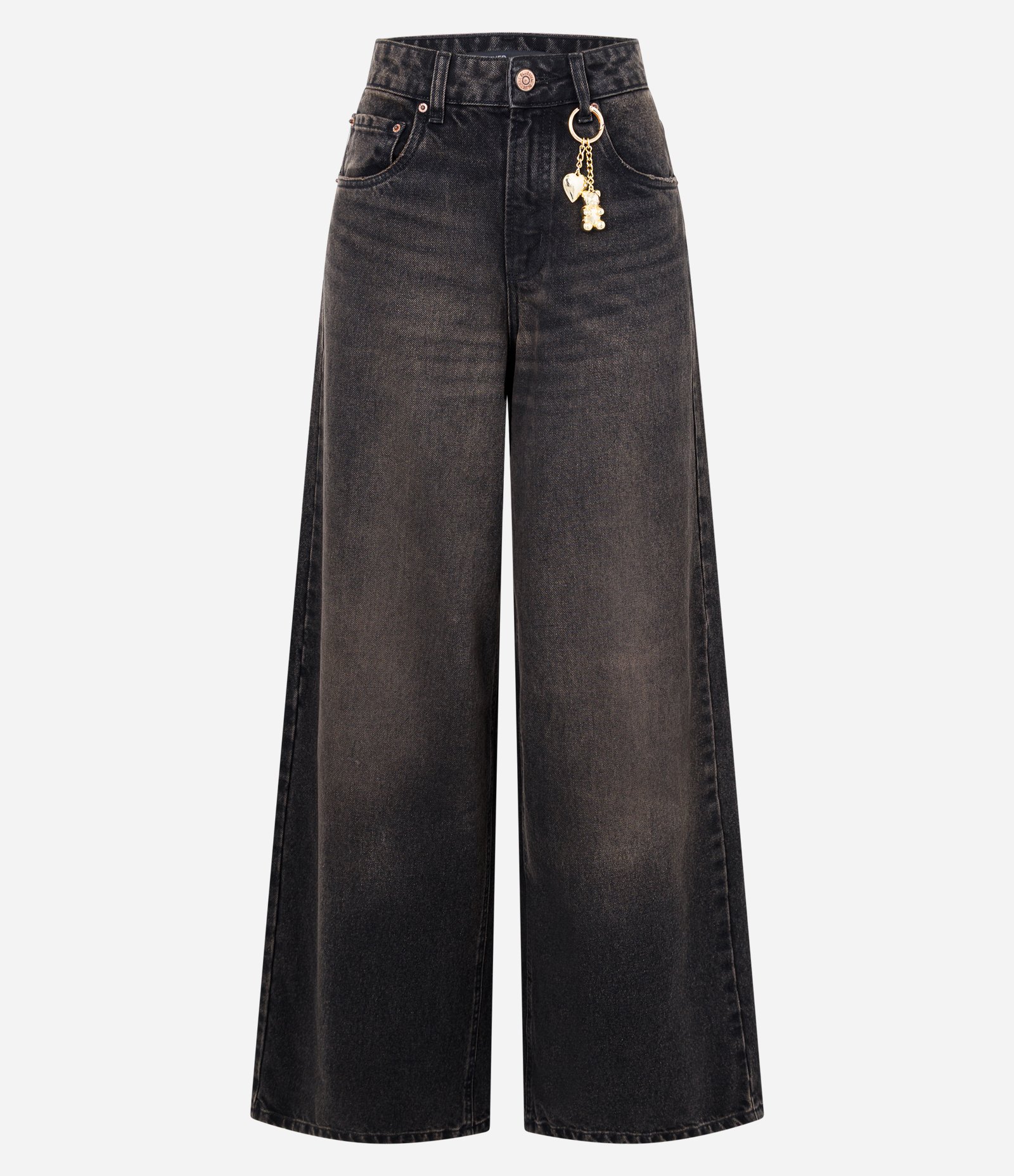 Calça Super Wide Jeans com Cintura Média e Pingente Marrom Escuro 5