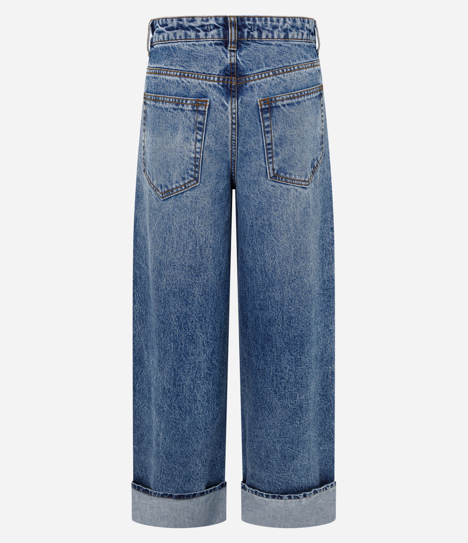 Calça Wide Leg Jeans com Cintura Baixa e Barra Dobrada Azul 6