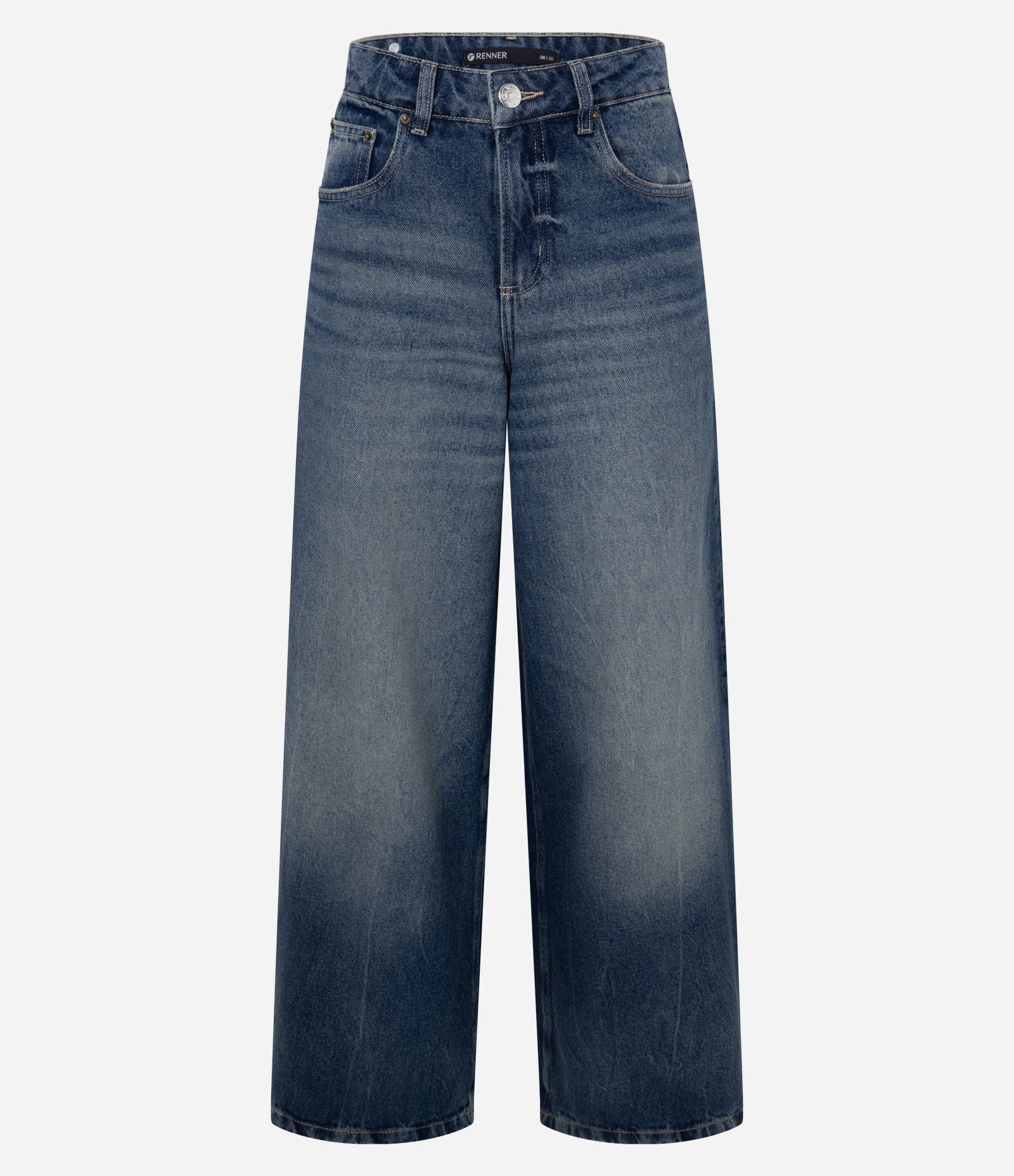 Calça Super Wide Jeans com Cintura Média Azul Escuro 5
