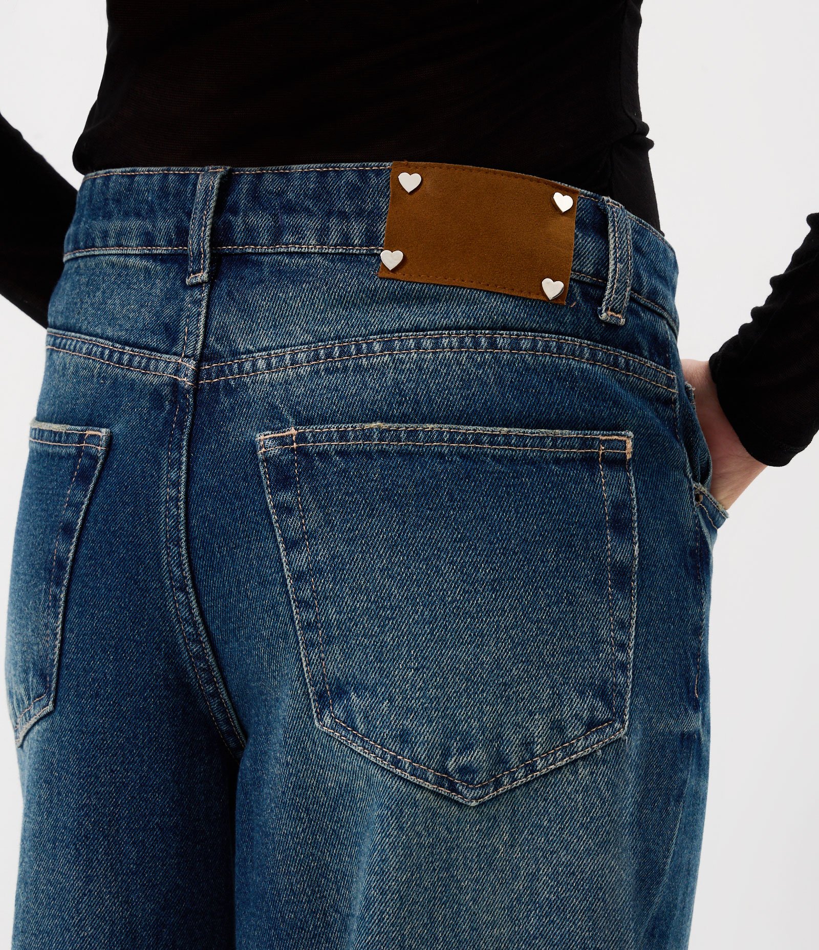 Calça Super Wide Jeans com Cintura Média Azul Escuro 4