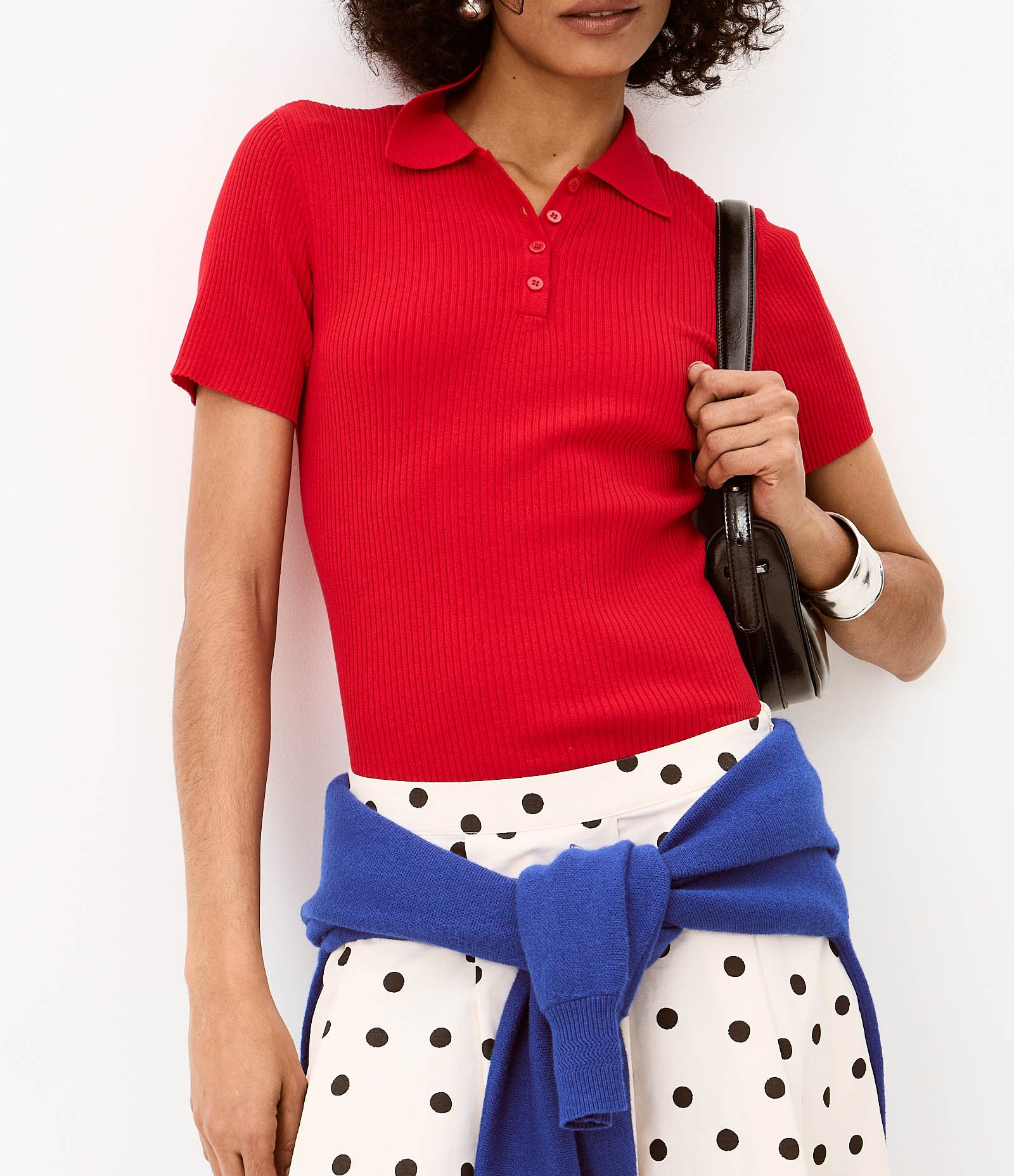 Blusa em Tricô com Gola Polo e Botões Frontais Vermelho 2
