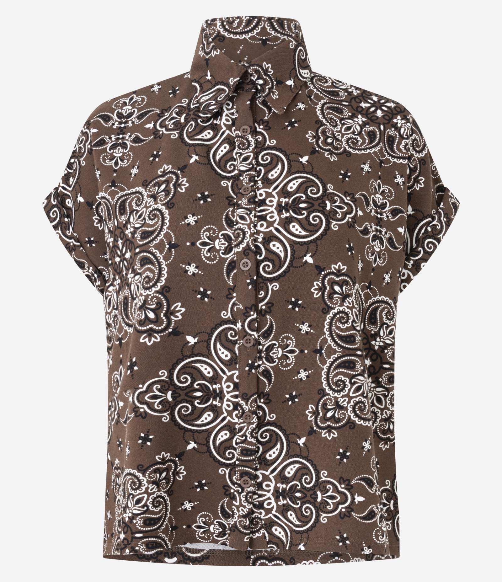 Blusa em Viscose com Gola Alta e Estampa Arabesco Marrom 5