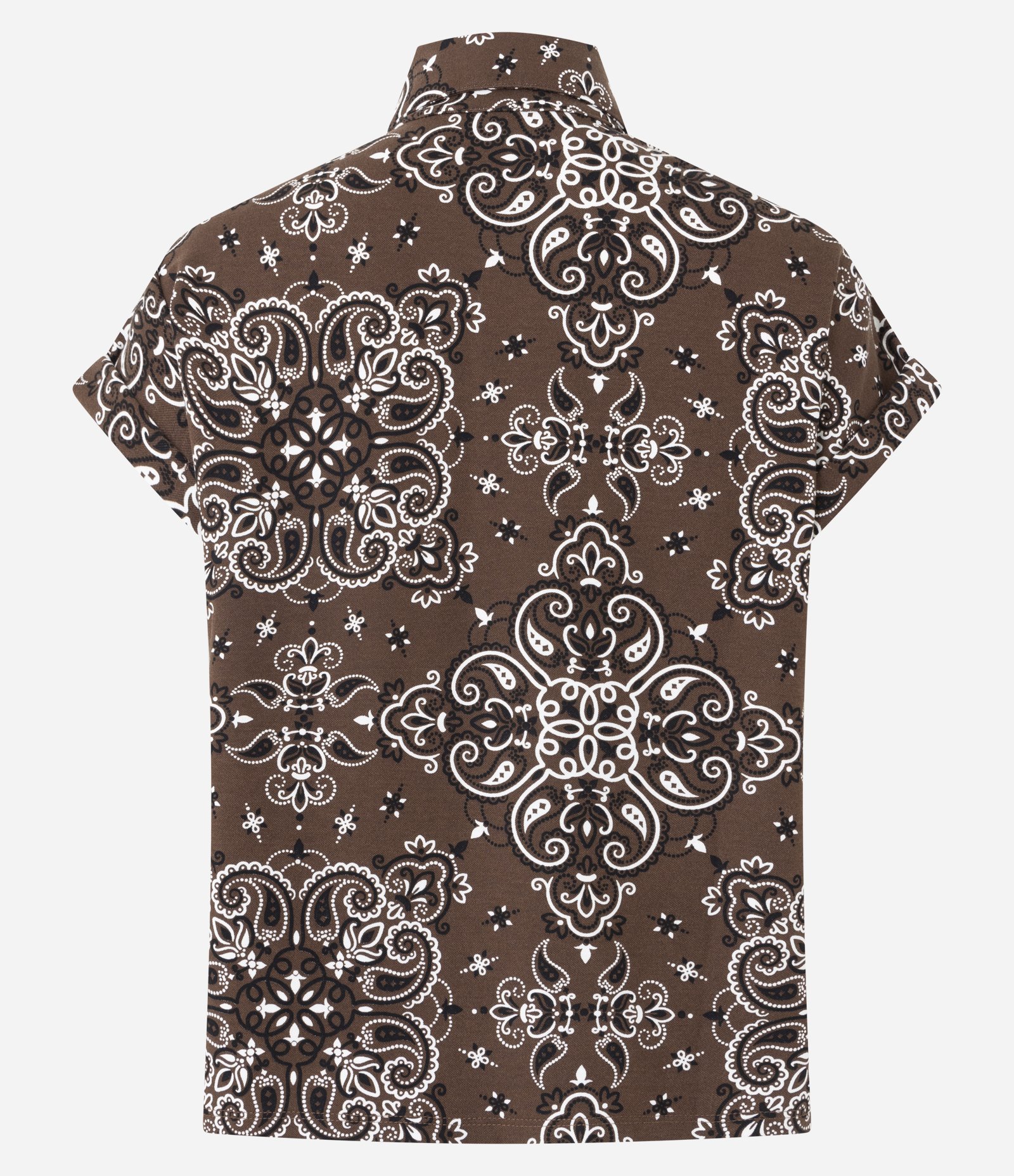 Blusa em Viscose com Gola Alta e Estampa Arabesco Marrom 6