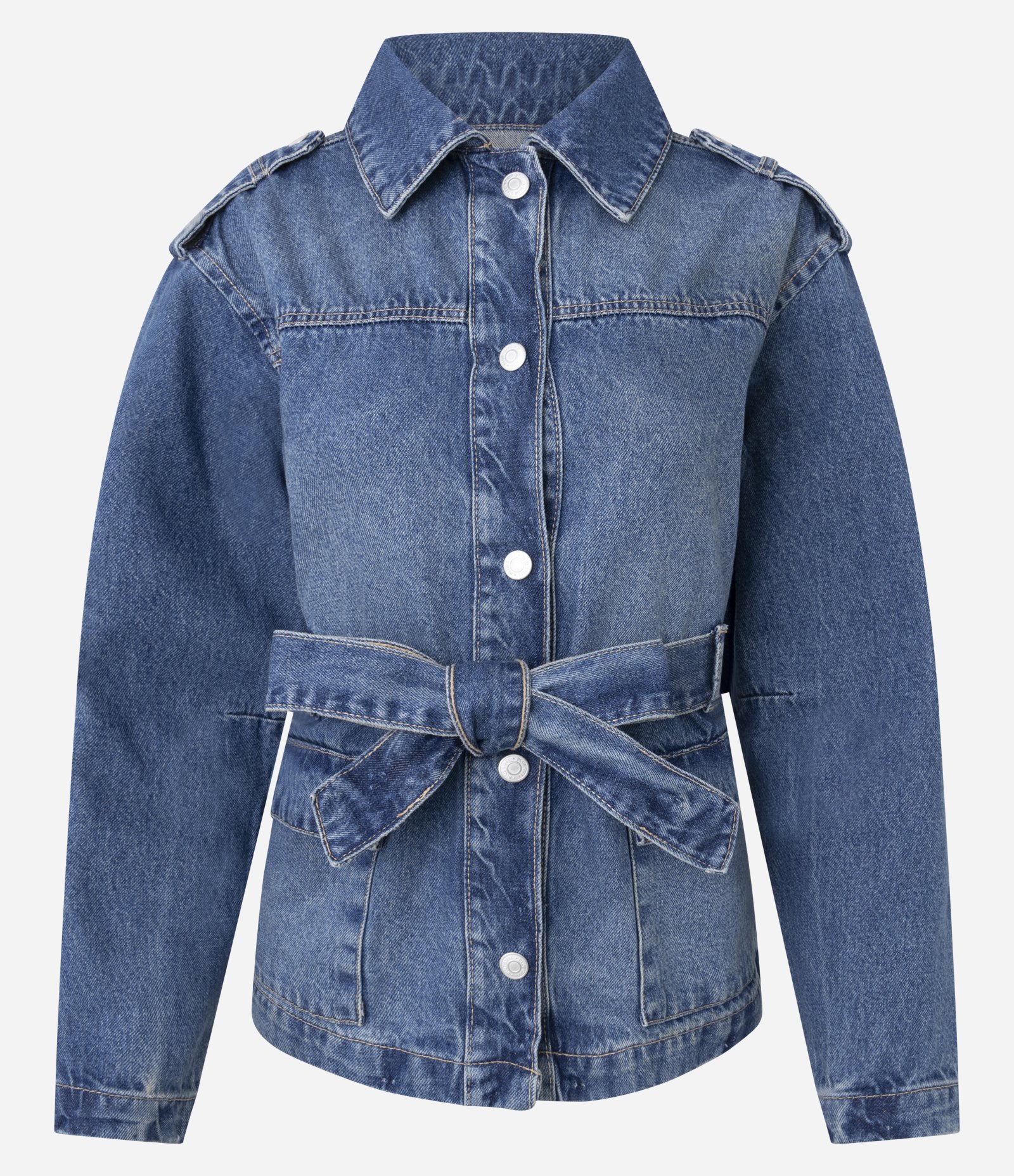Jaqueta Parka em Jeans com Cinto Ajustável Azul Médio 5