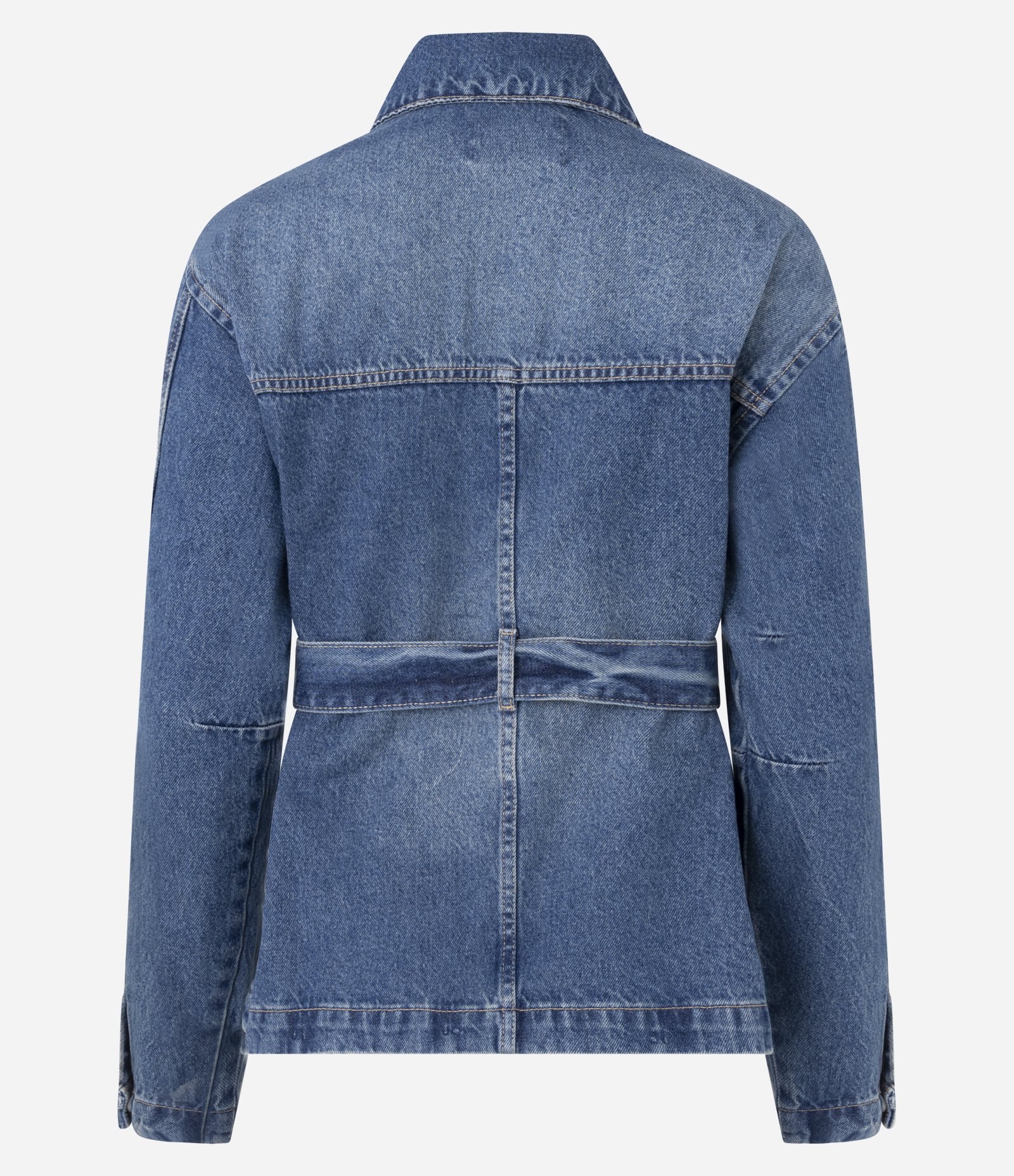 Jaqueta Parka em Jeans com Cinto Ajustável Azul Médio 6